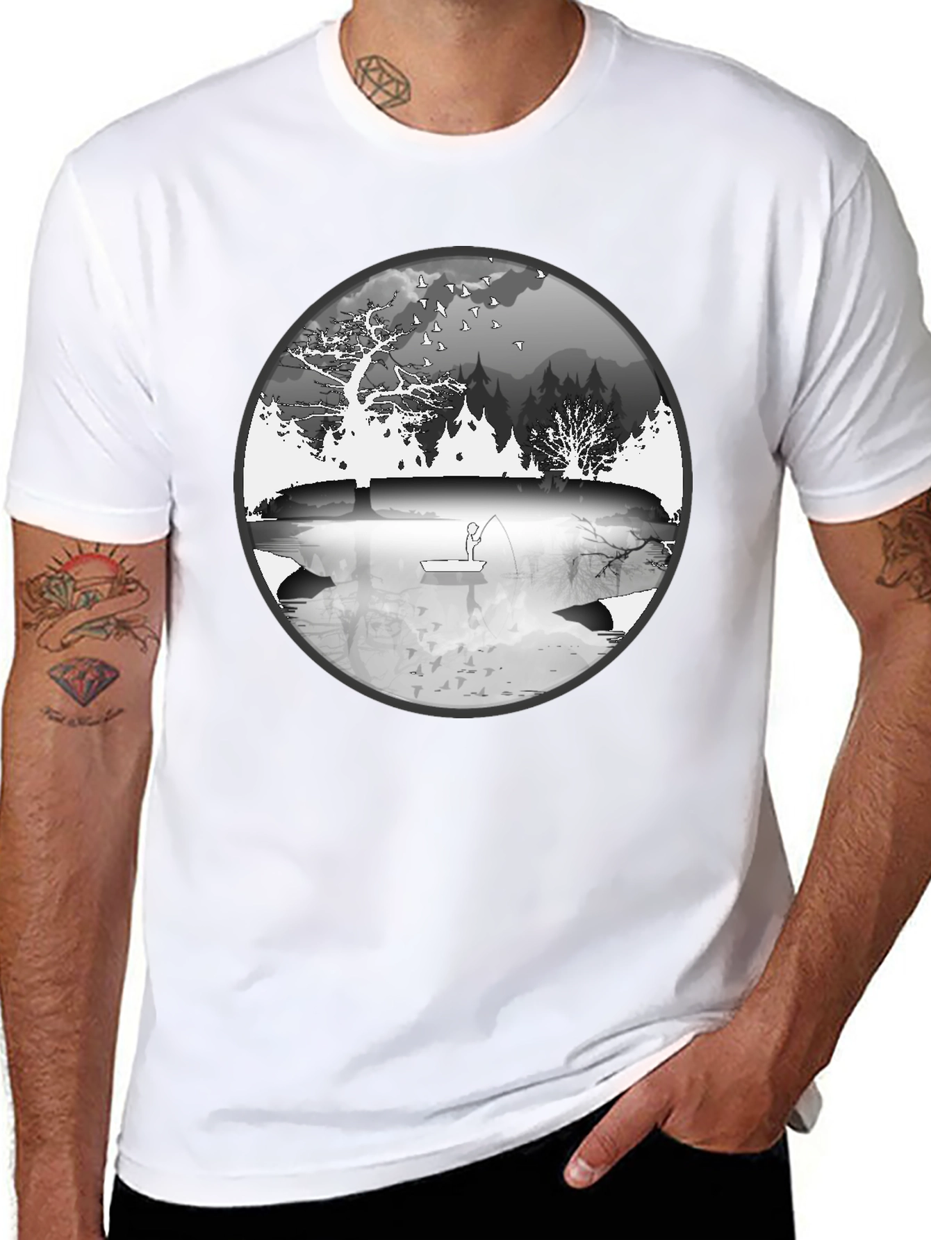 Nature Fisherman Graphic Tee - Classic Black