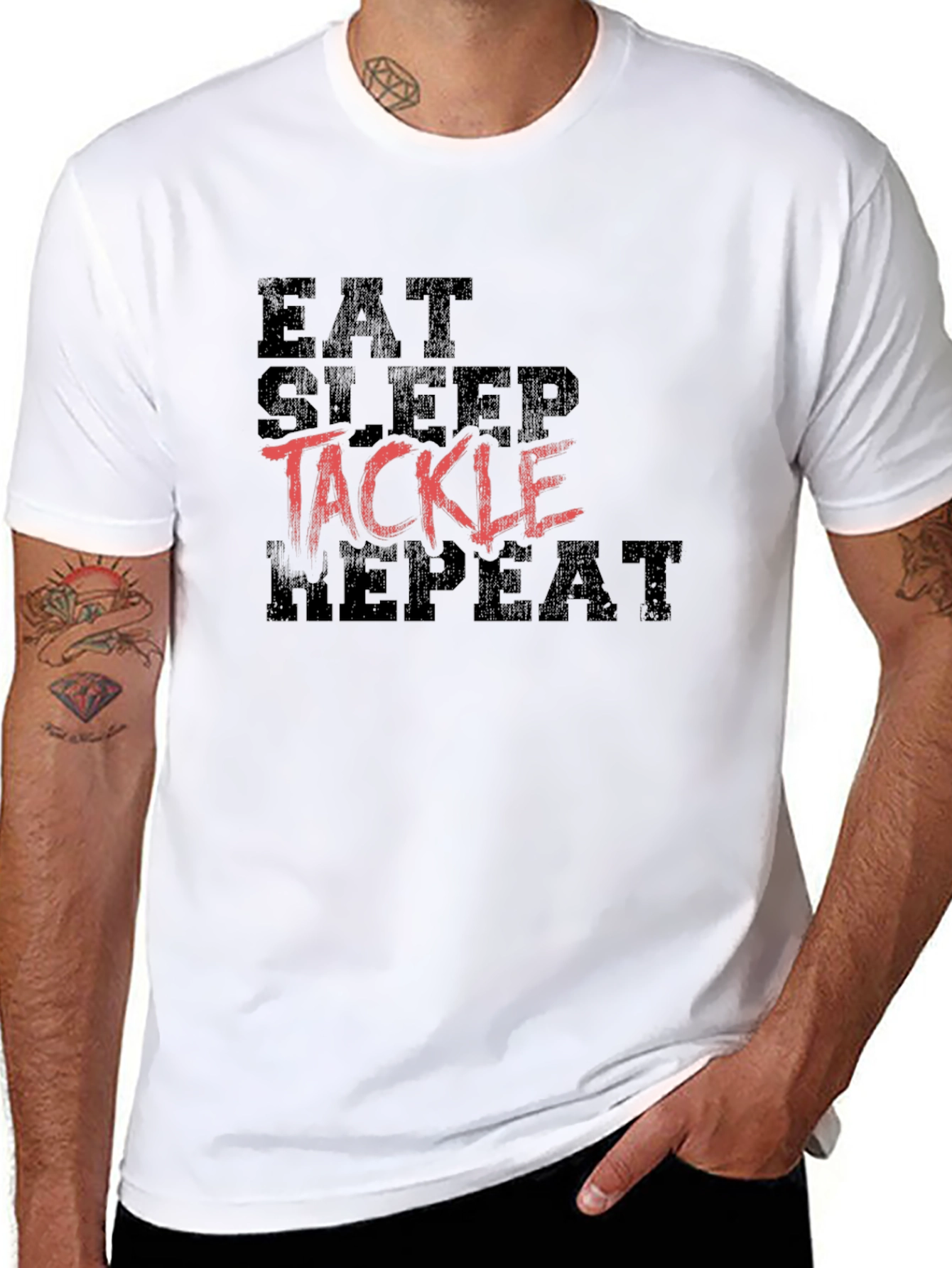 Eat Sleep Tackle Repeat Black T-Shirt