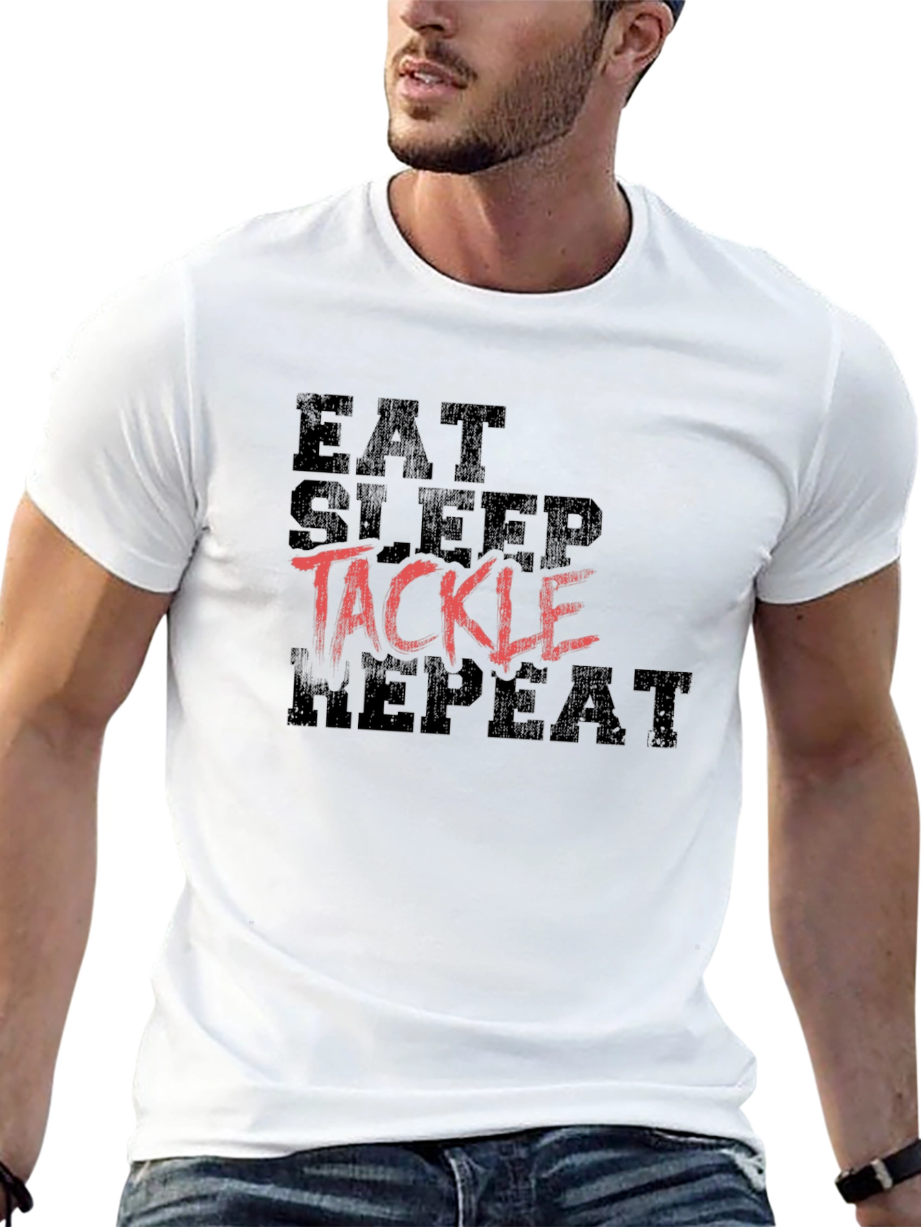 Eat Sleep Tackle Repeat Black T-Shirt