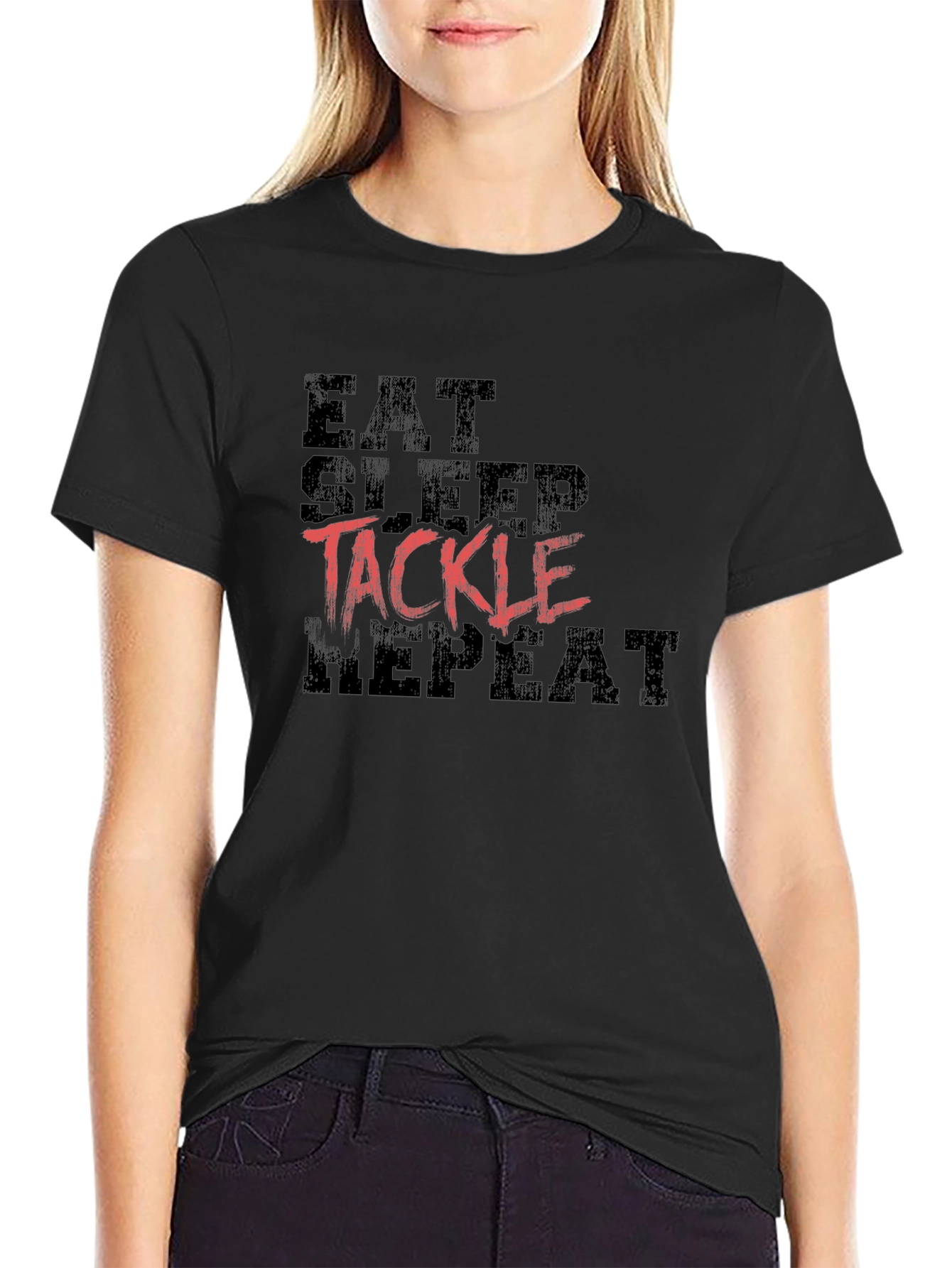 Eat Sleep Tackle Repeat Black T-Shirt