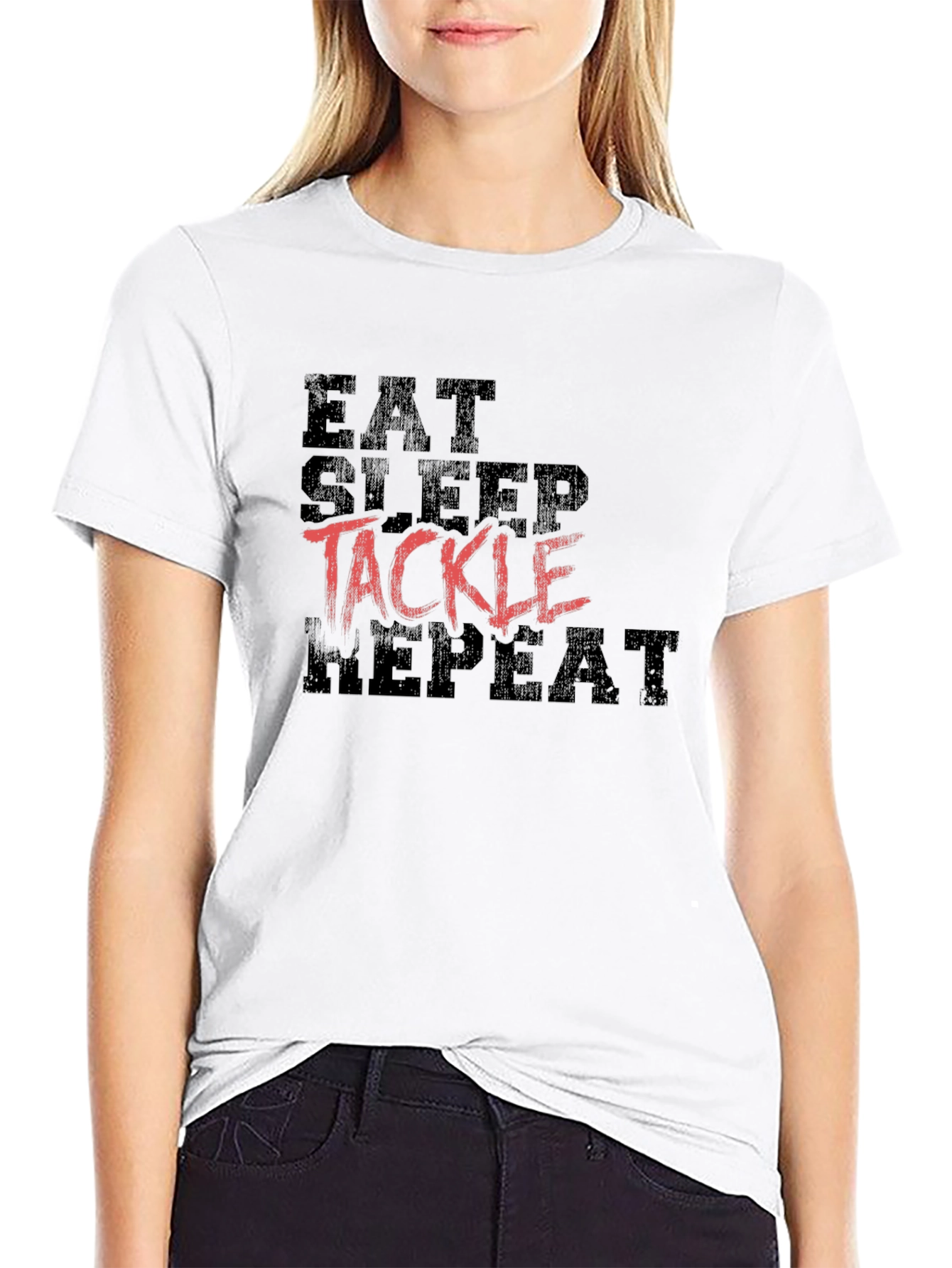Eat Sleep Tackle Repeat Black T-Shirt