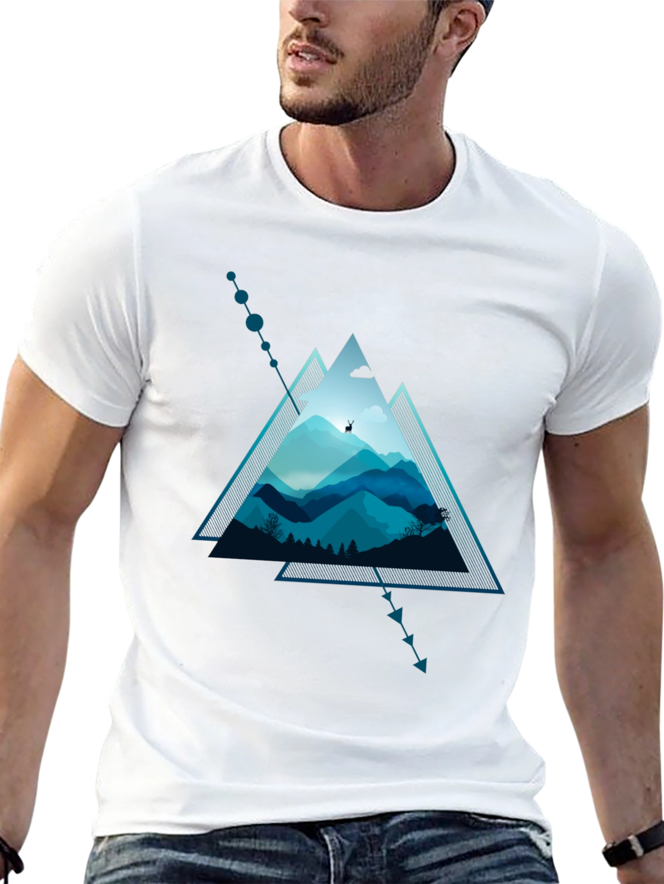 Geometric Mountain Scene Graphic T-Shirt