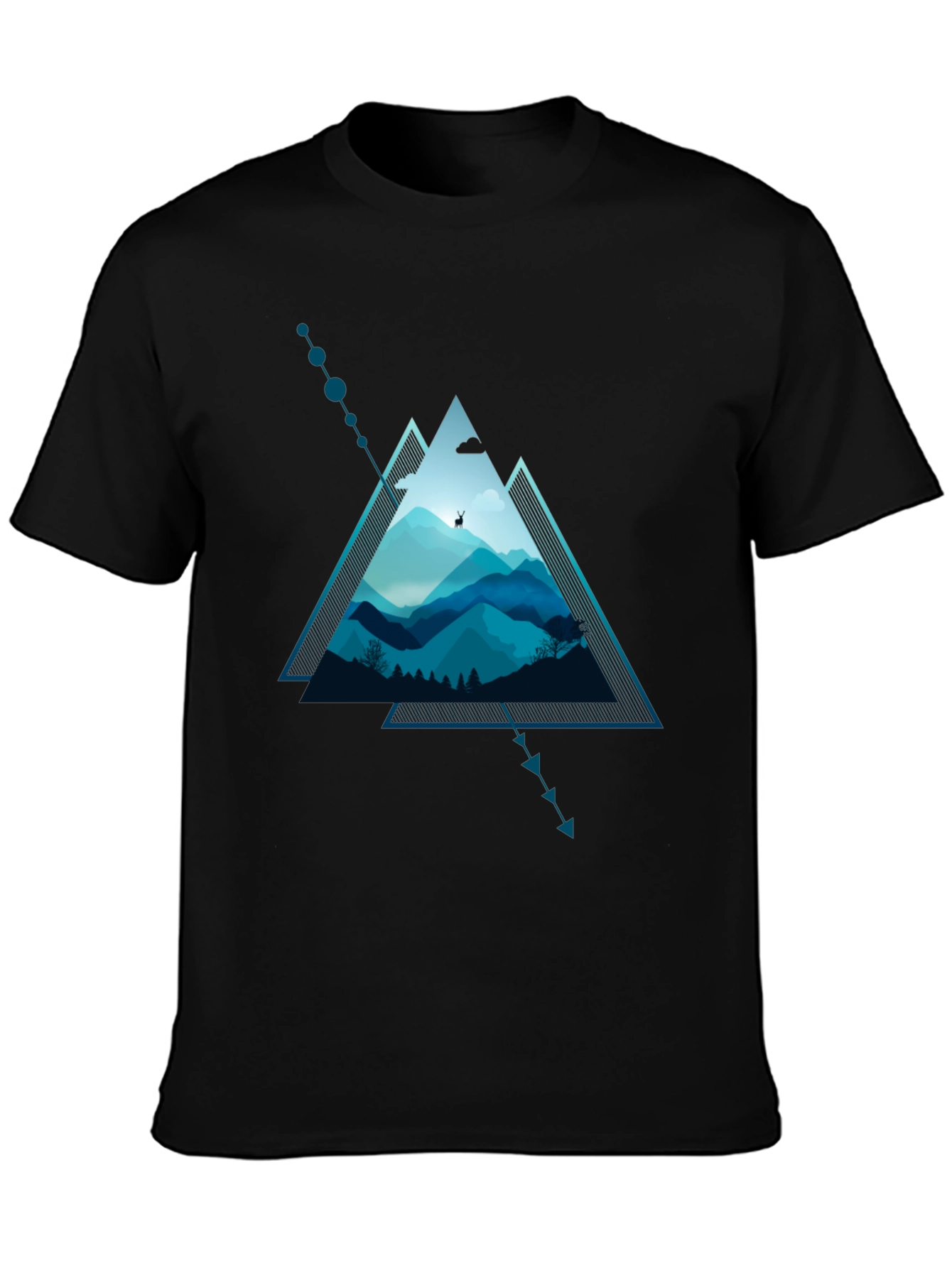 Geometric Mountain Scene Graphic T-Shirt