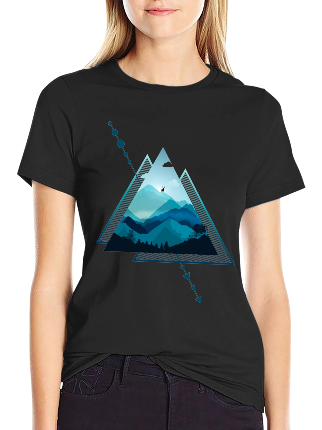 Geometric Mountain Scene Graphic T-Shirt