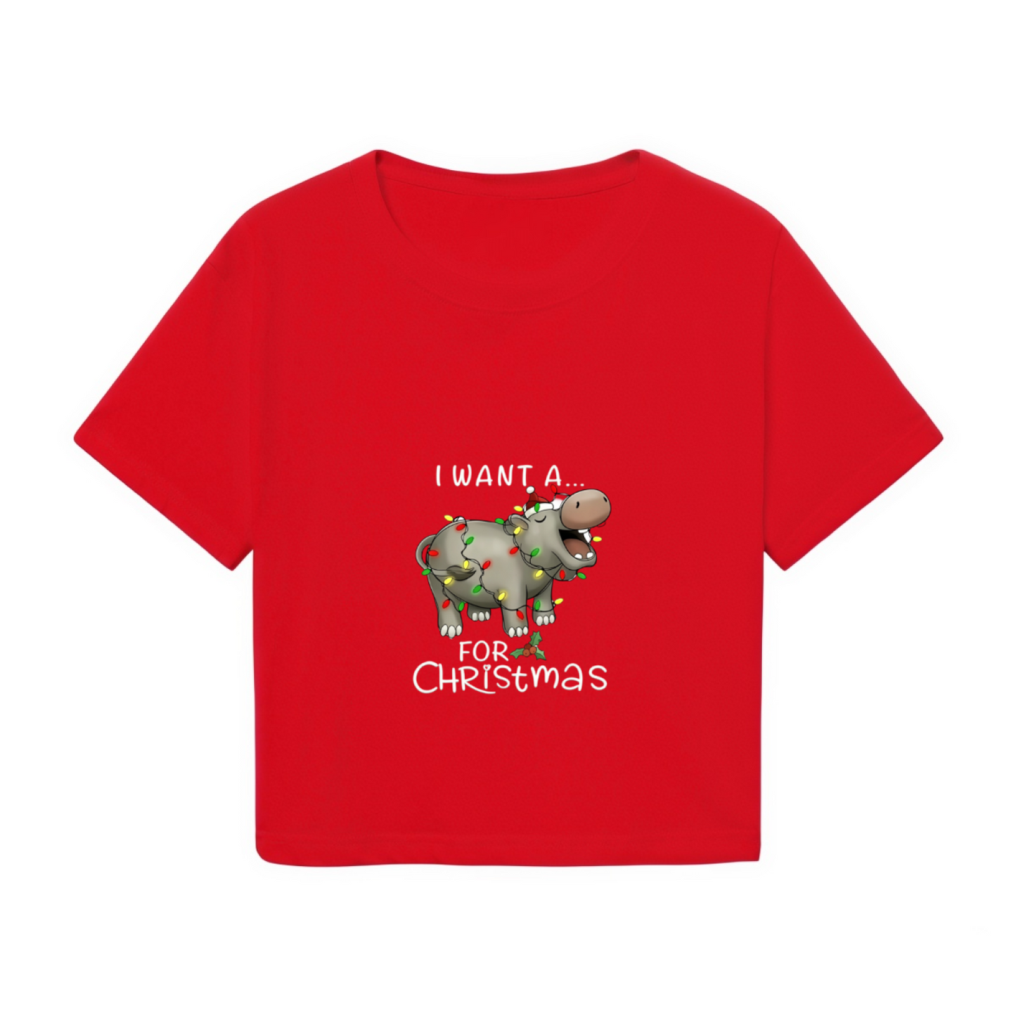 I Want A Hippo For Christmas Funny Hippopotamus Holiday Crop Top