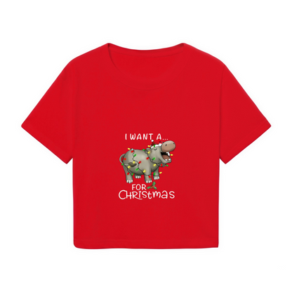I Want A Hippo For Christmas Funny Hippopotamus Holiday Crop Top