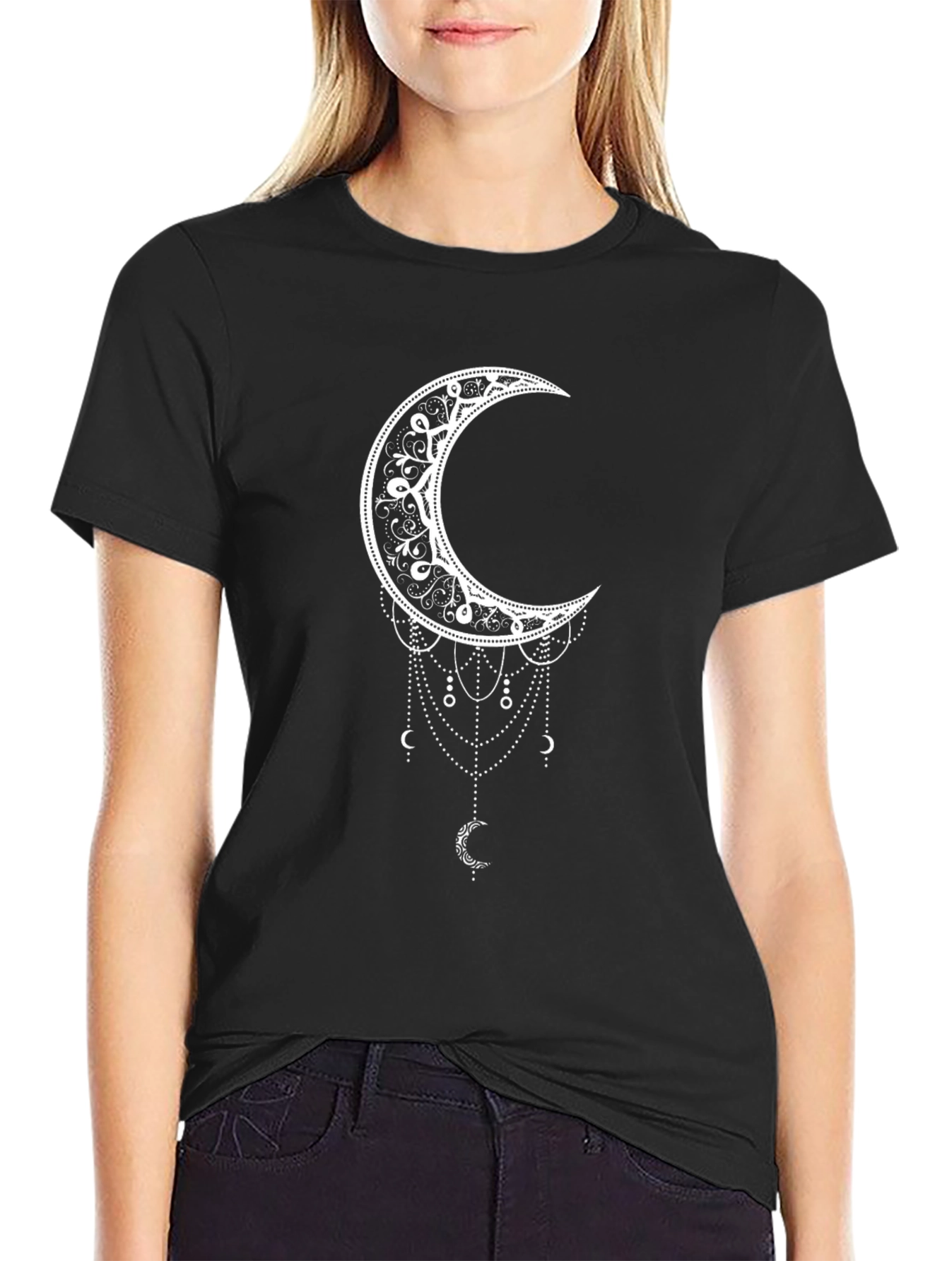 Black Moon Mandala T-Shirt - Celestial Style