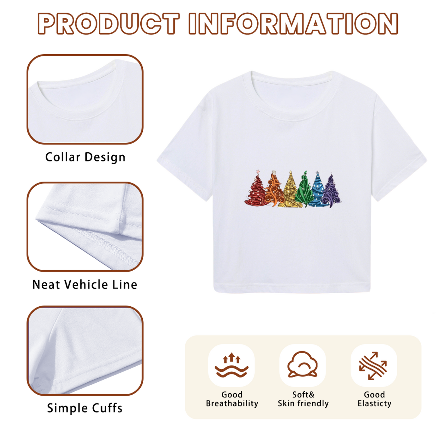 Vibrant Rainbow Colored Christmas Trees Festive Holiday Crop T?Shirt