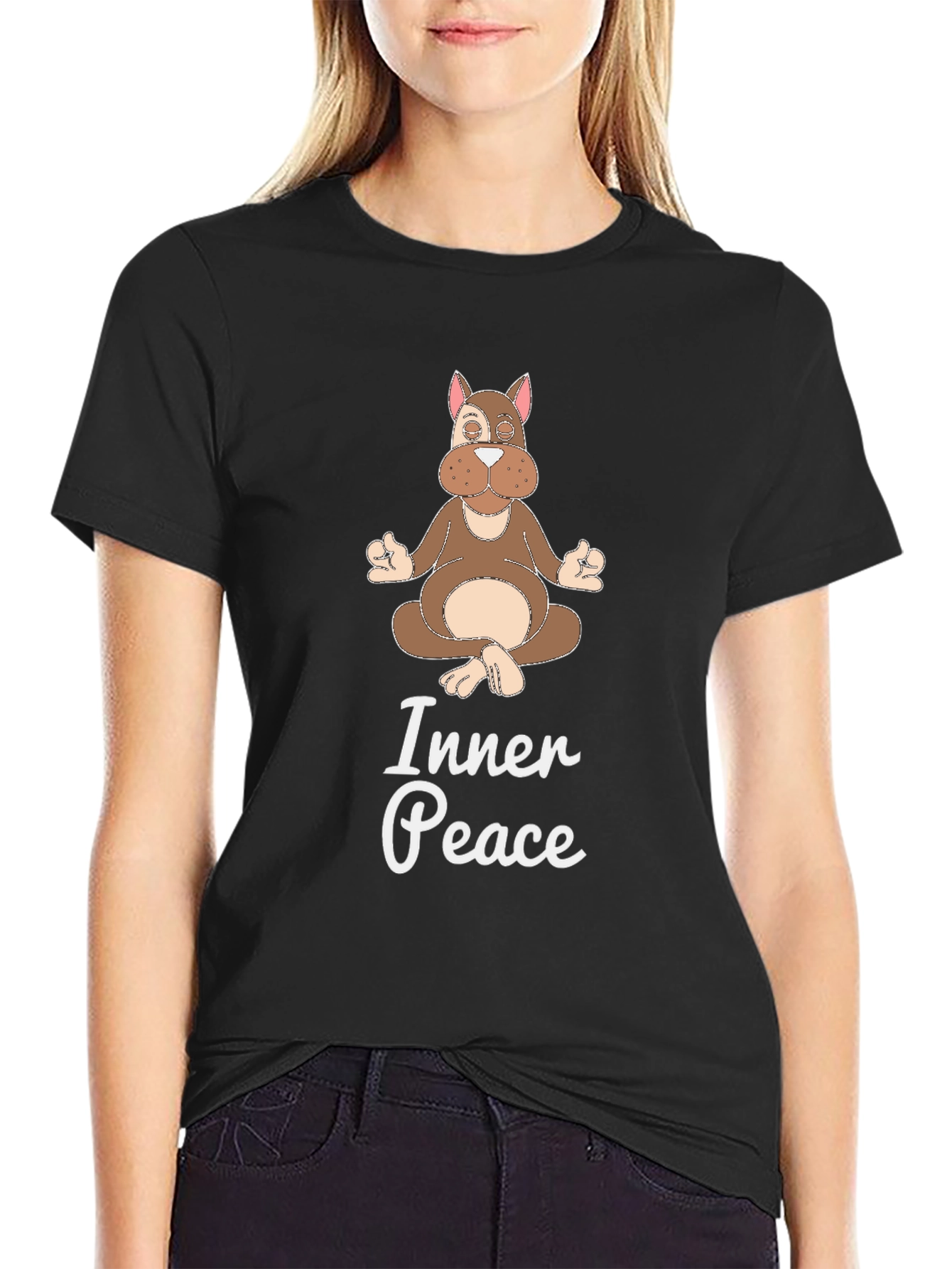 Inner Peace Yoga Dog Black T-Shirt