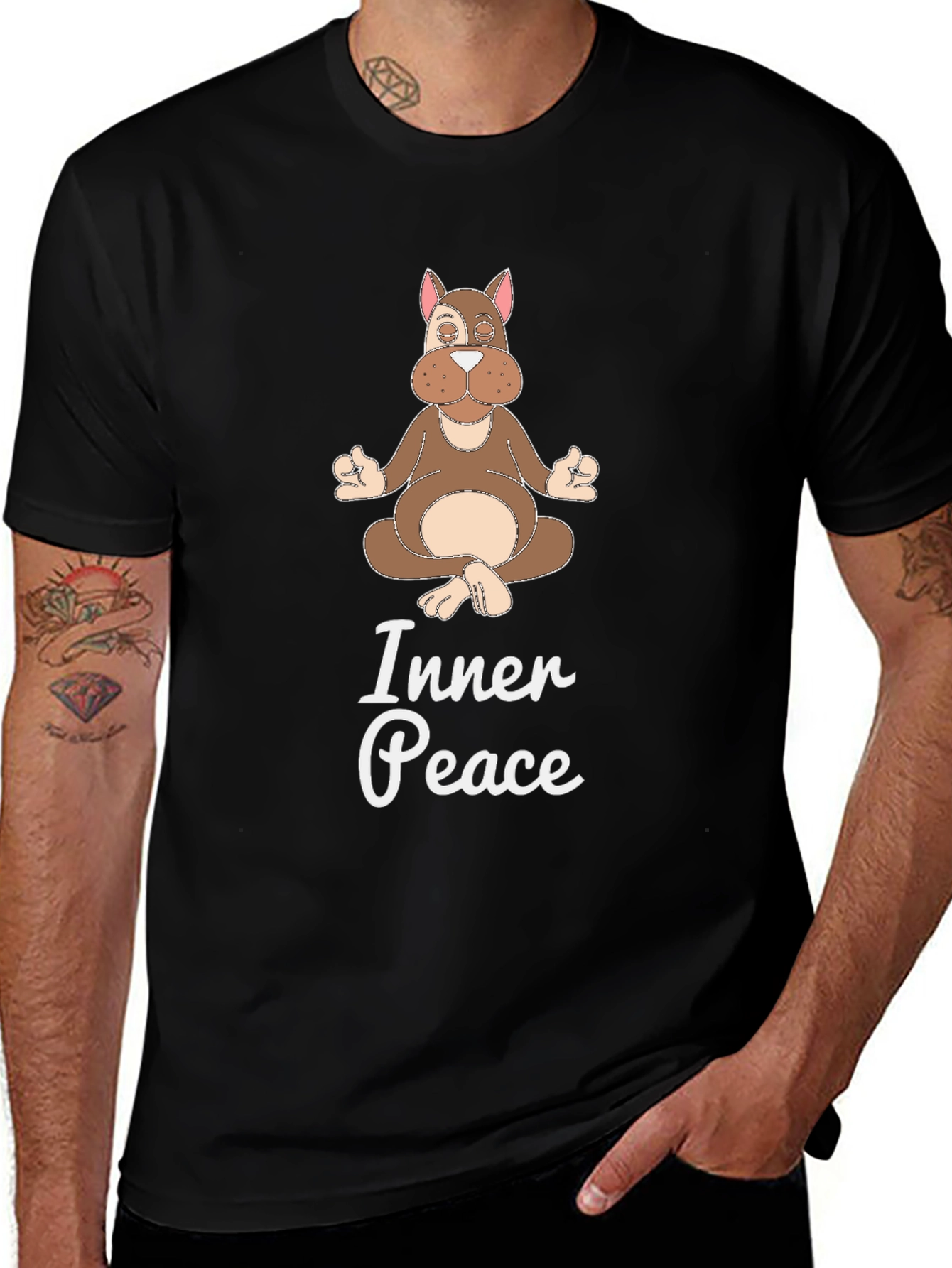 Inner Peace Yoga Dog Black T-Shirt