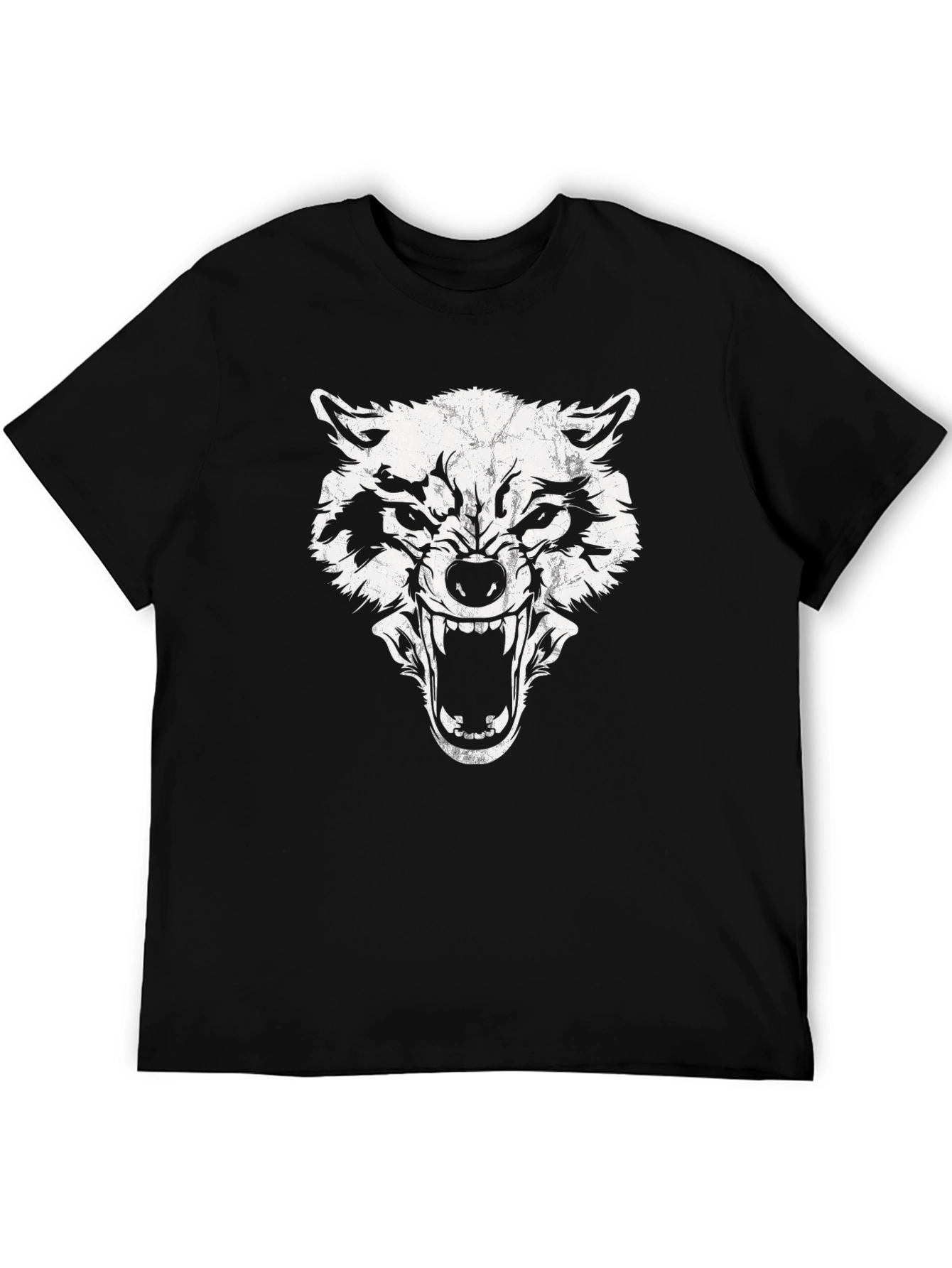 Fierce Wolf Graphic Print Black T-Shirt