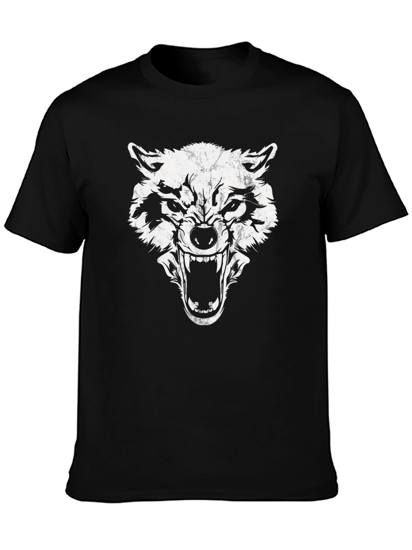 Fierce Wolf Graphic Print Black T-Shirt