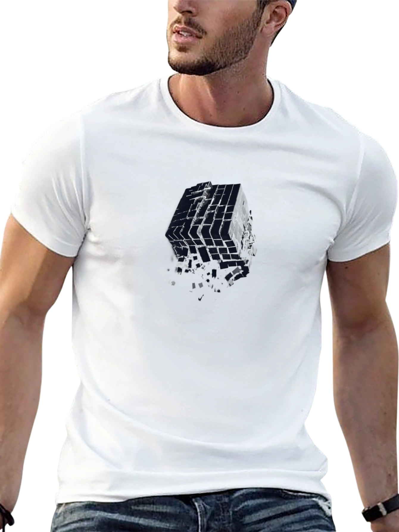 Abstract Cube Graphic Tee - Modern Black T-Shirt