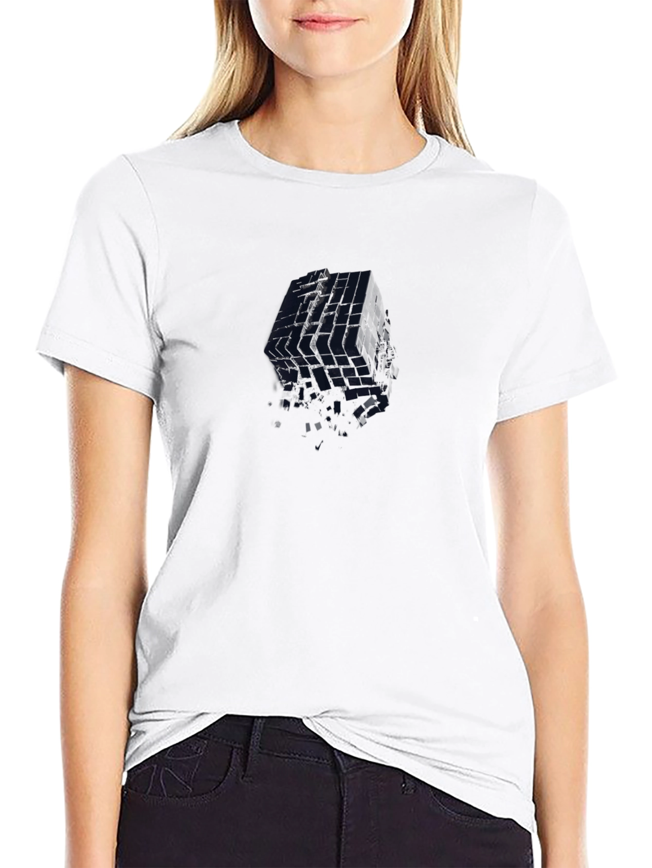 Abstract Cube Graphic Tee - Modern Black T-Shirt