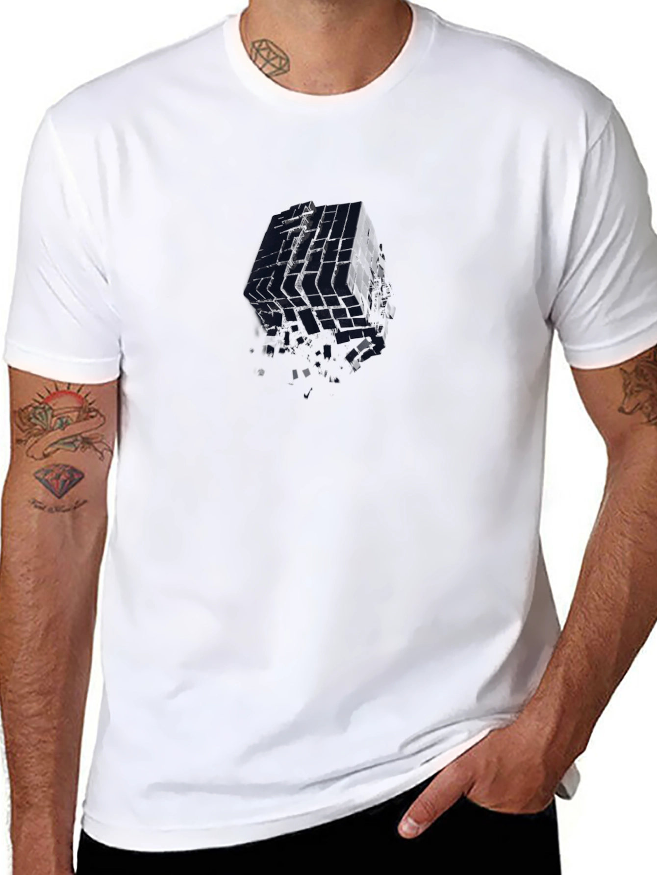 Abstract Cube Graphic Tee - Modern Black T-Shirt