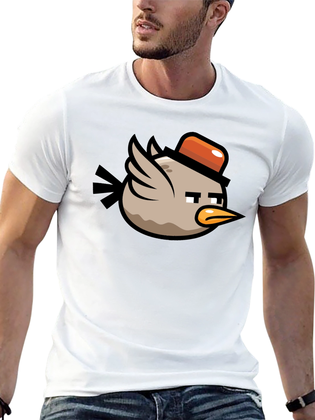 Cartoon Bird Graphic Tee - Mens Black T-Shirt