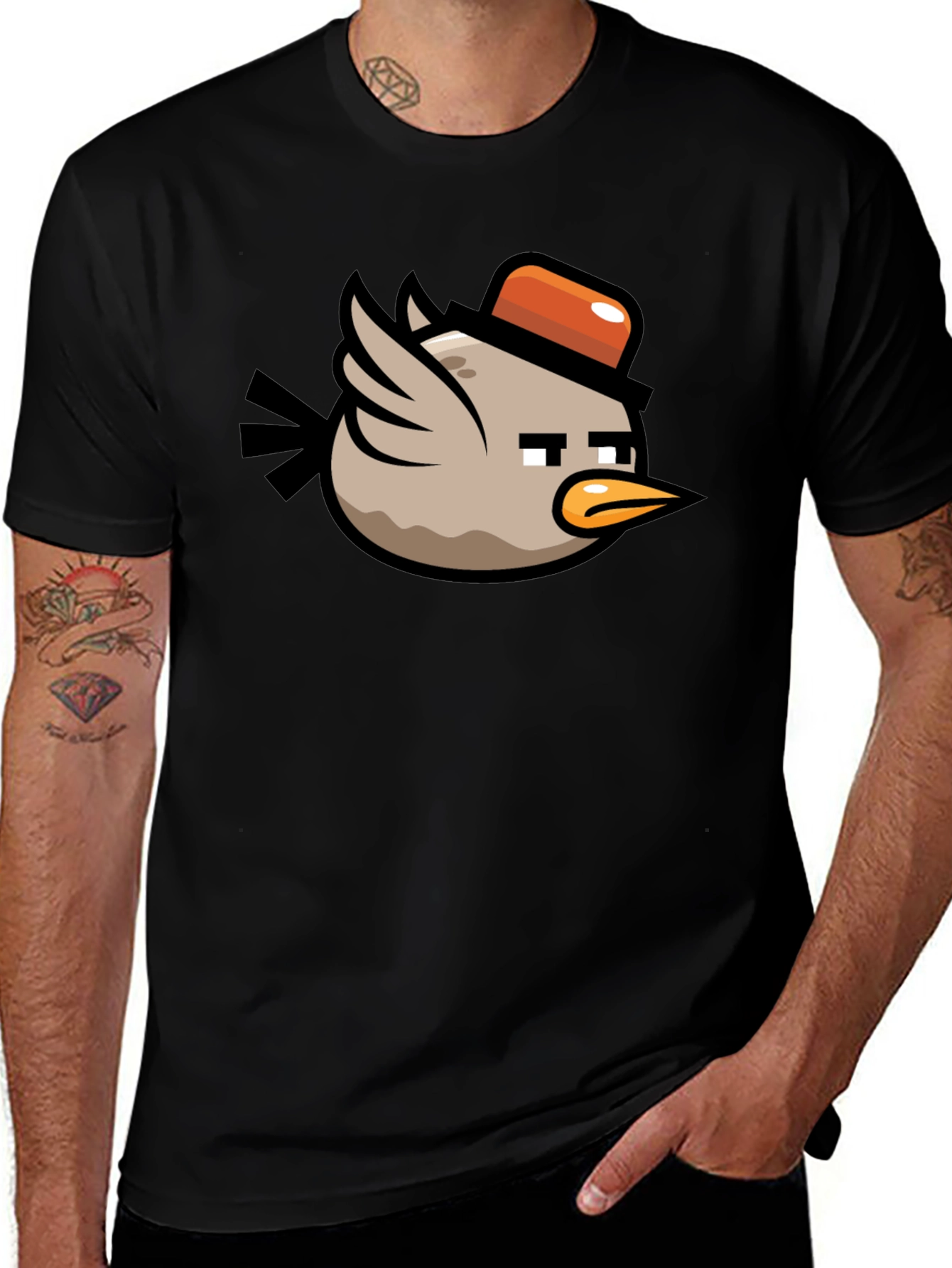 Cartoon Bird Graphic Tee - Mens Black T-Shirt