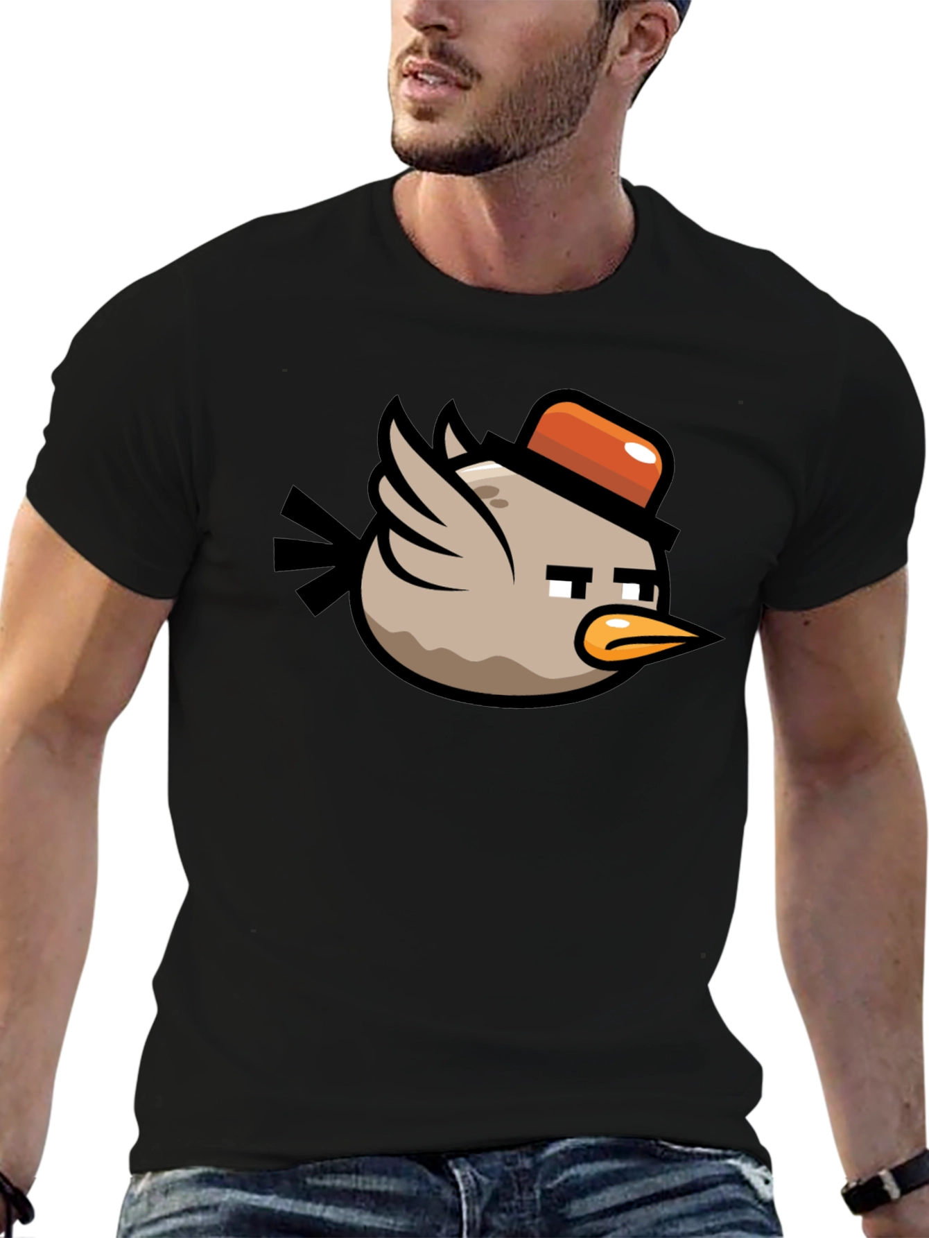 Cartoon Bird Graphic Tee - Mens Black T-Shirt