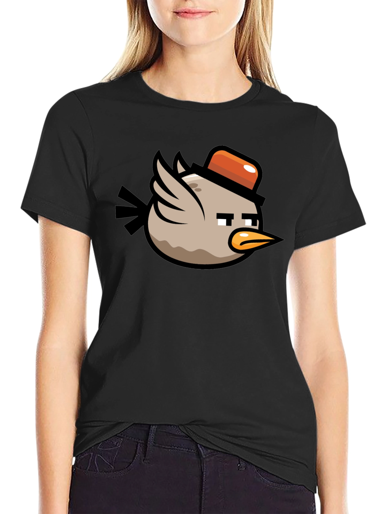 Cartoon Bird Graphic Tee - Mens Black T-Shirt