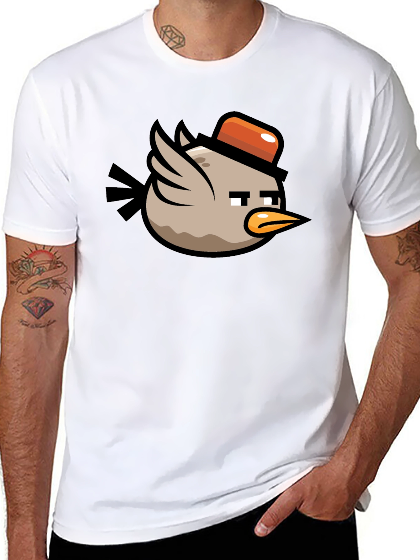 Cartoon Bird Graphic Tee - Mens Black T-Shirt