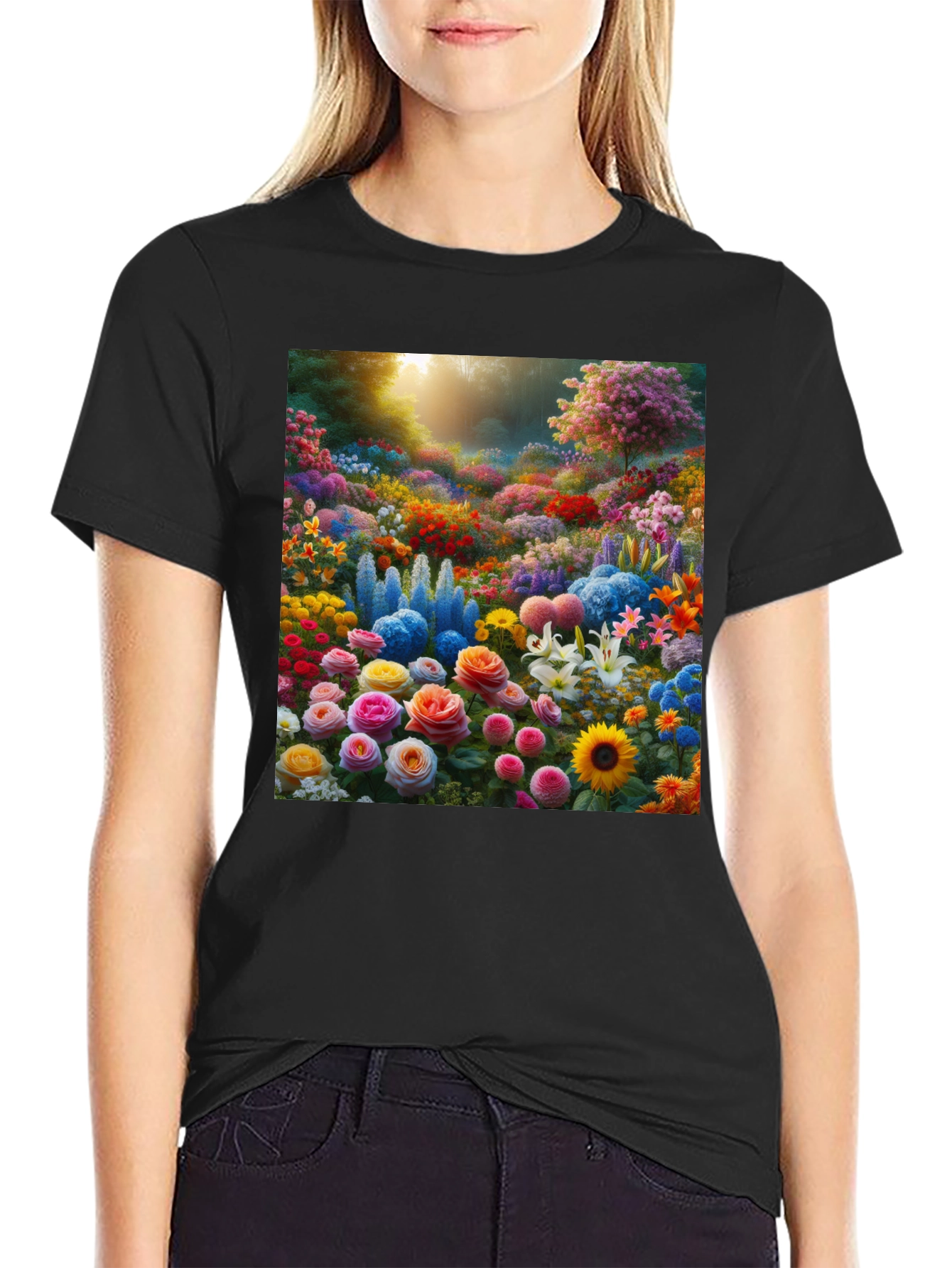 Floral Garden Print Crew Neck T-Shirt