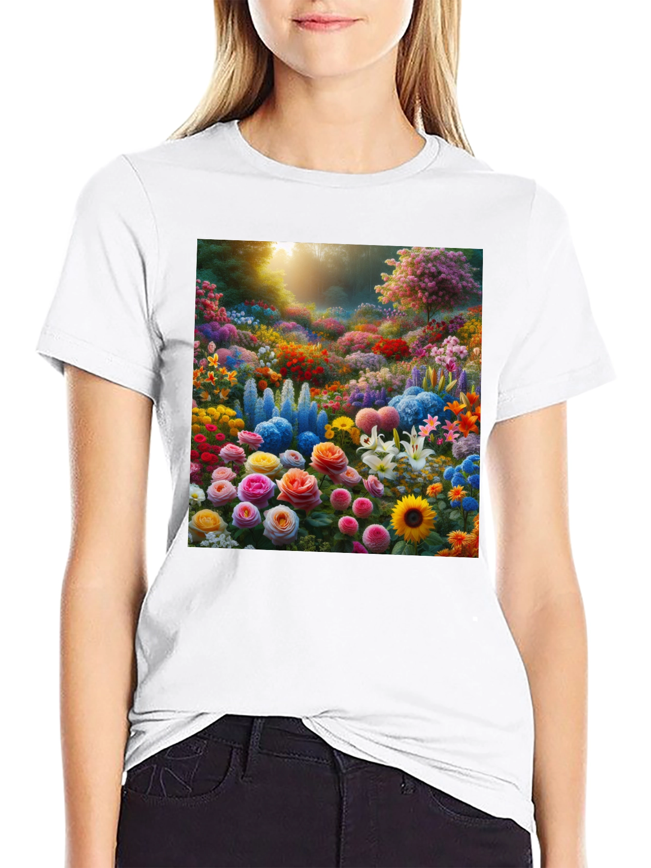 Floral Garden Print Crew Neck T-Shirt