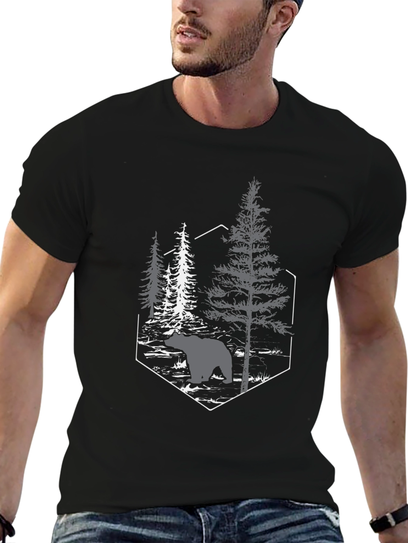 Bear in Woods Graphic Tee - Black