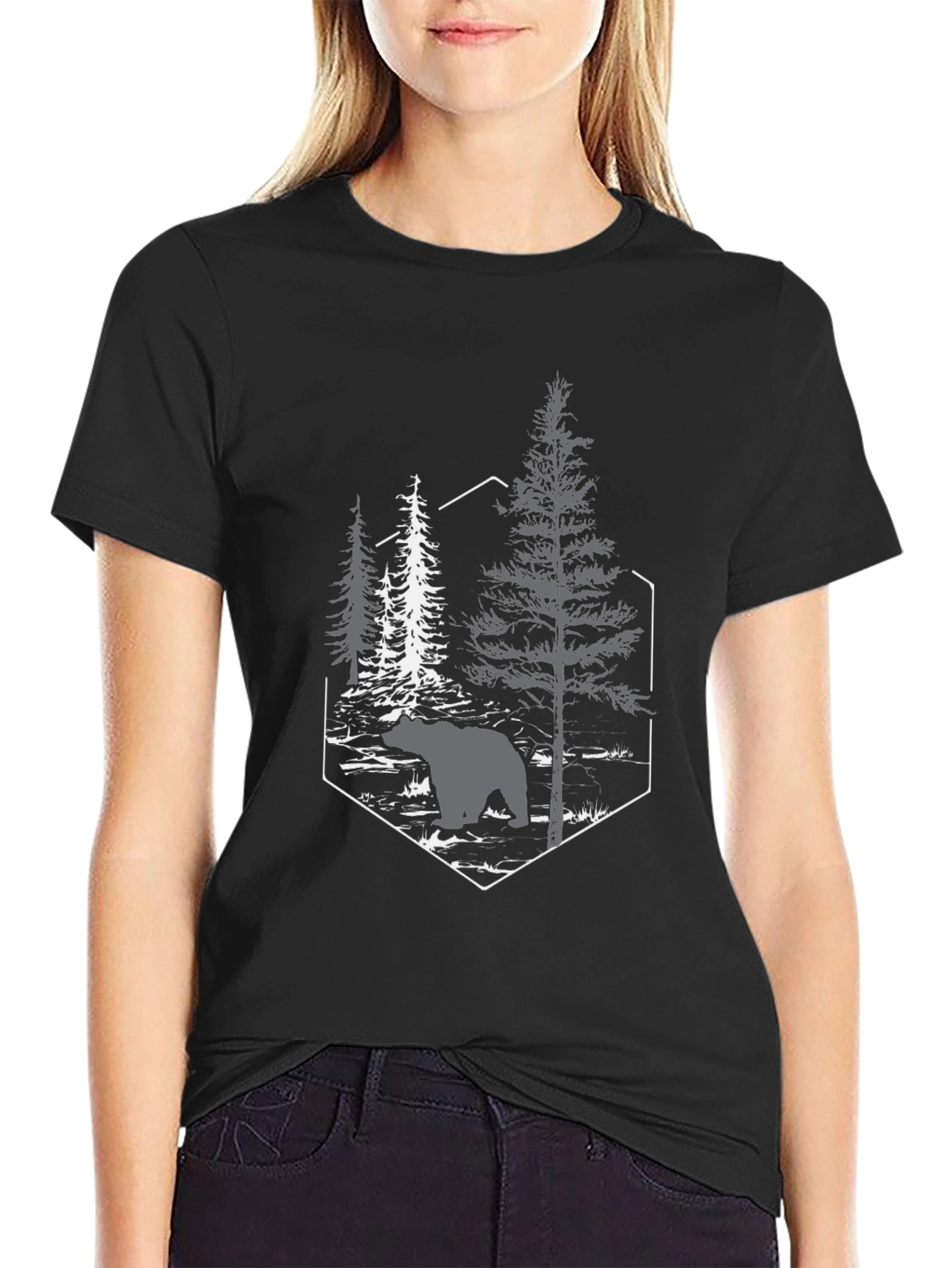 Bear in Woods Graphic Tee - Black