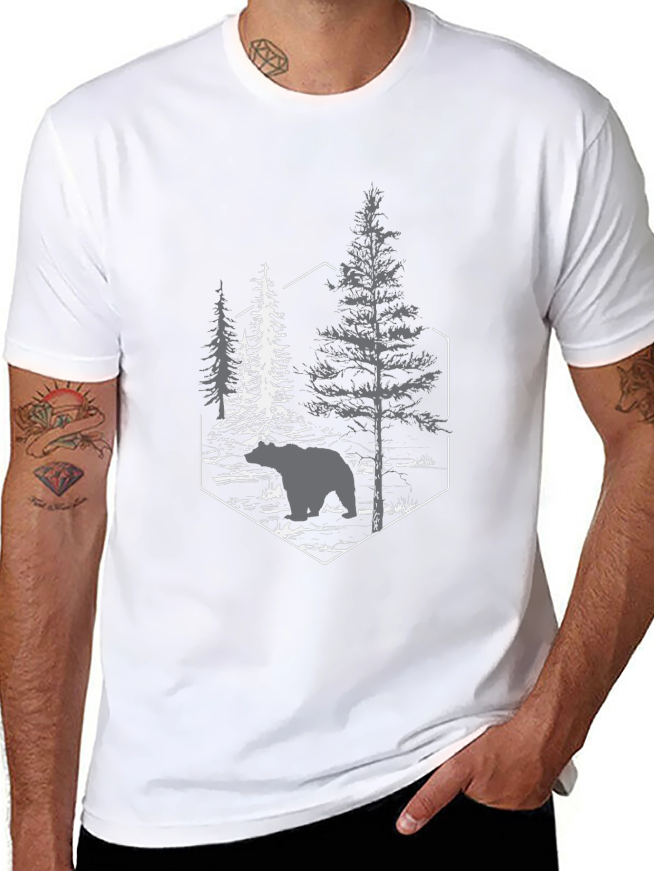 Bear in Woods Graphic Tee - Black