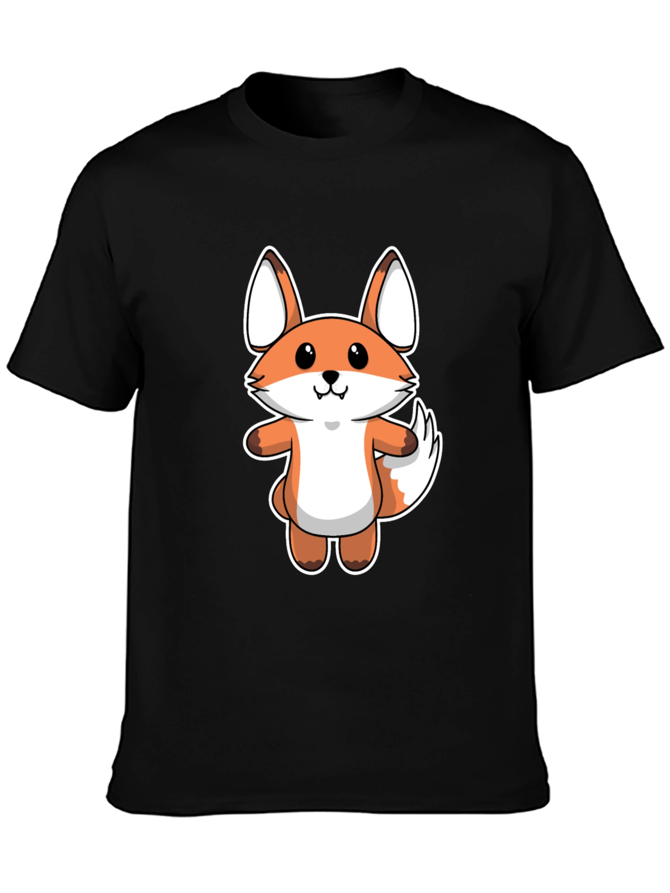 Cartoon Fox Graphic Tee - Black Cotton T-Shirt