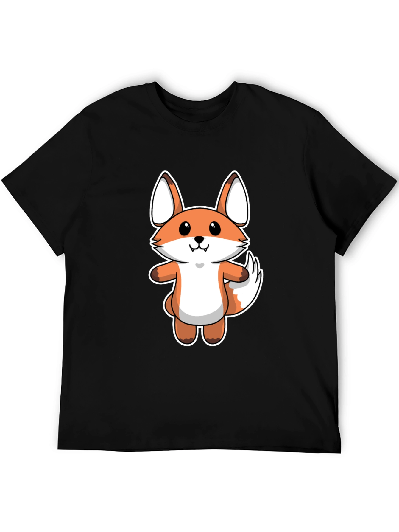Cartoon Fox Graphic Tee - Black Cotton T-Shirt