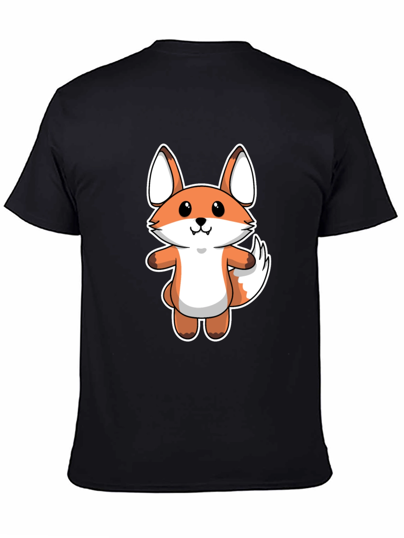 Cartoon Fox Graphic Tee - Black Cotton T-Shirt