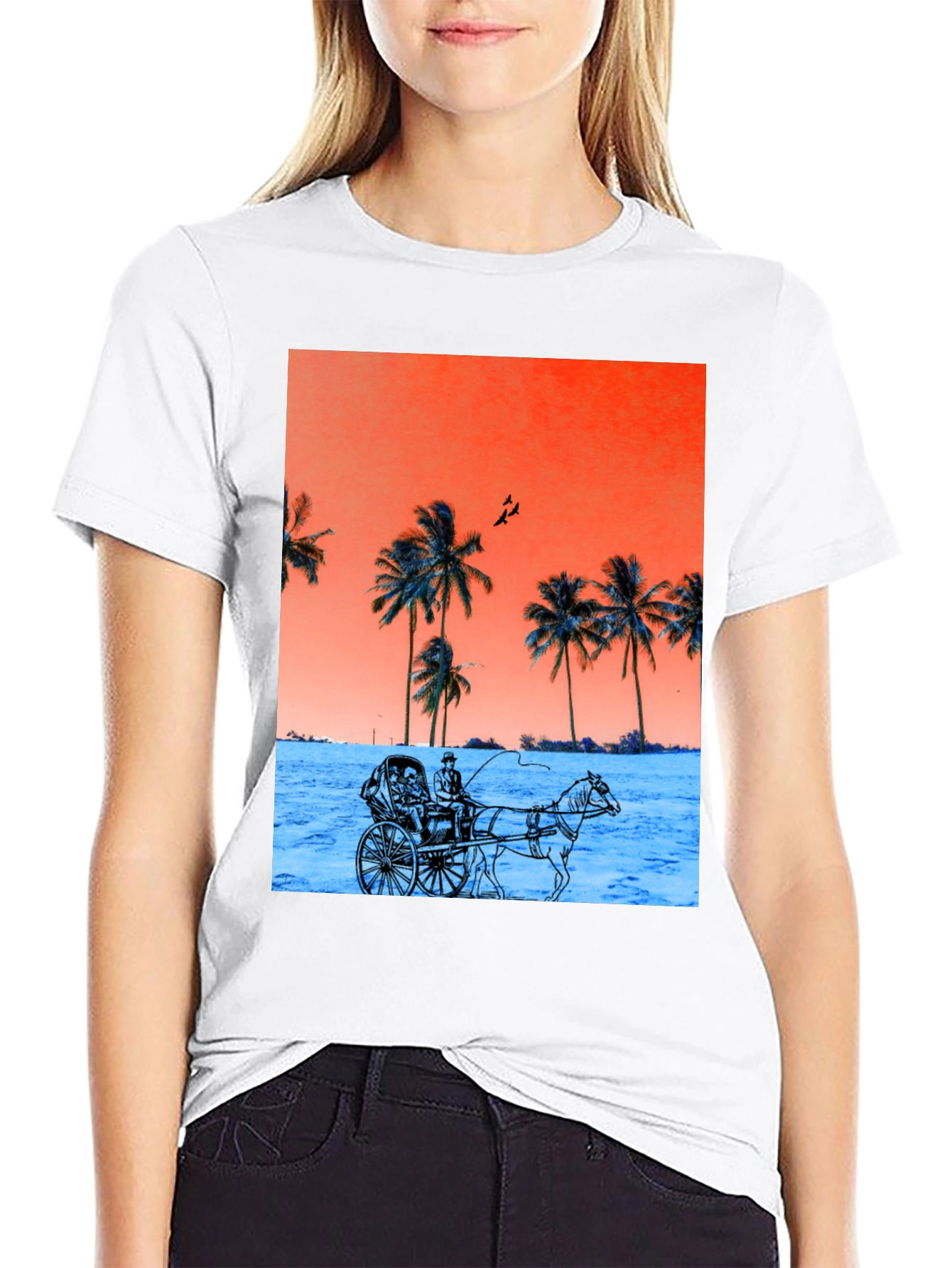Retro Palm Tree Horse Carriage T-Shirt
