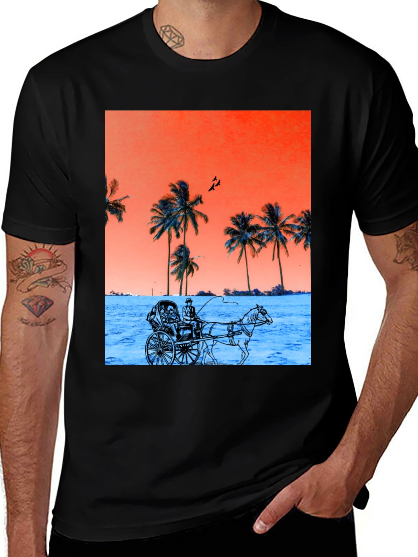 Retro Palm Tree Horse Carriage T-Shirt