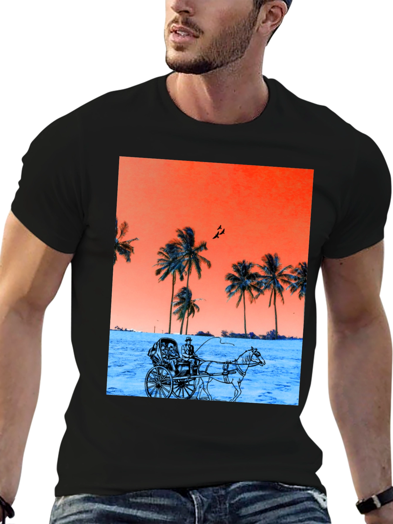 Retro Palm Tree Horse Carriage T-Shirt