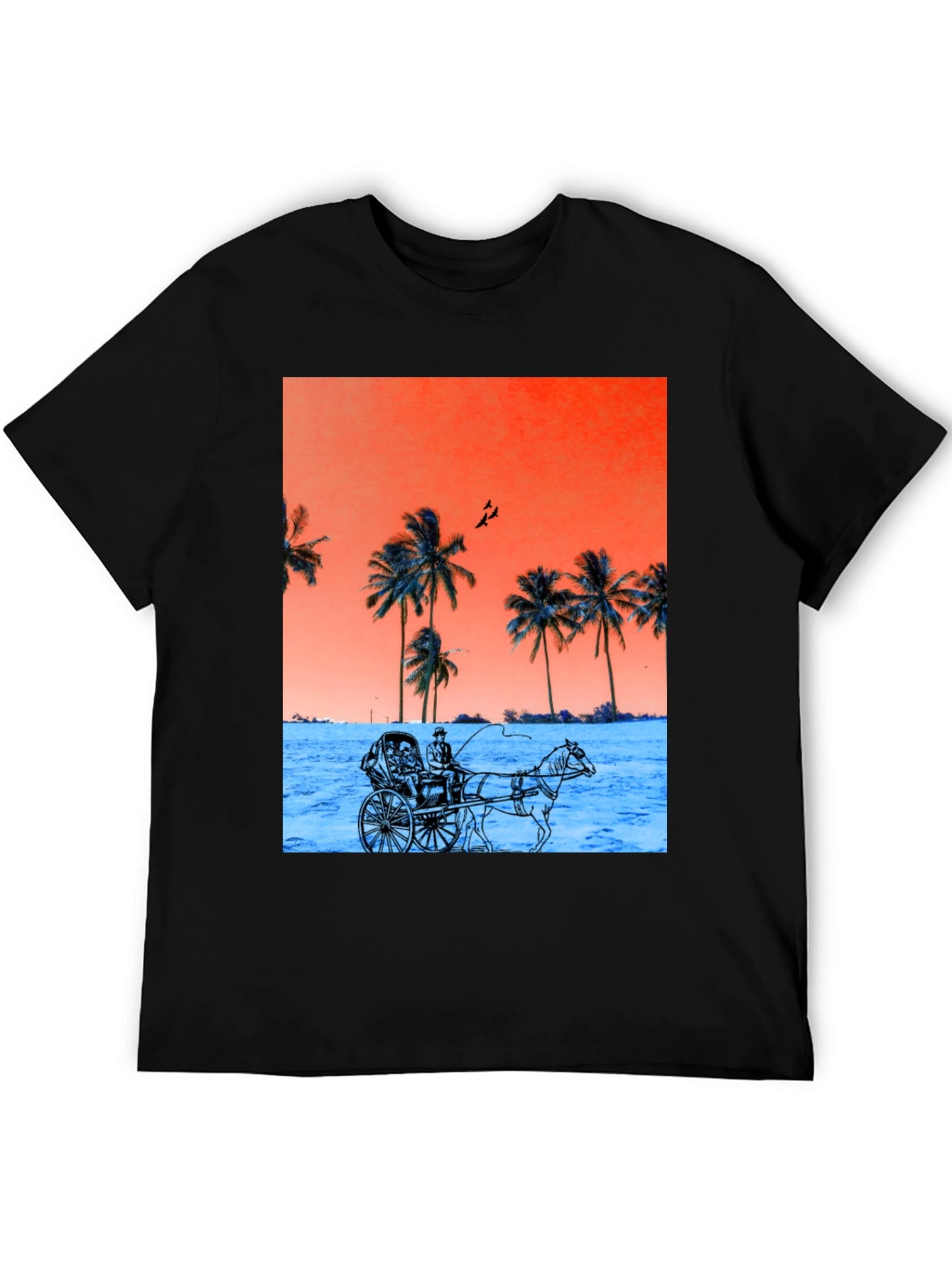 Retro Palm Tree Horse Carriage T-Shirt