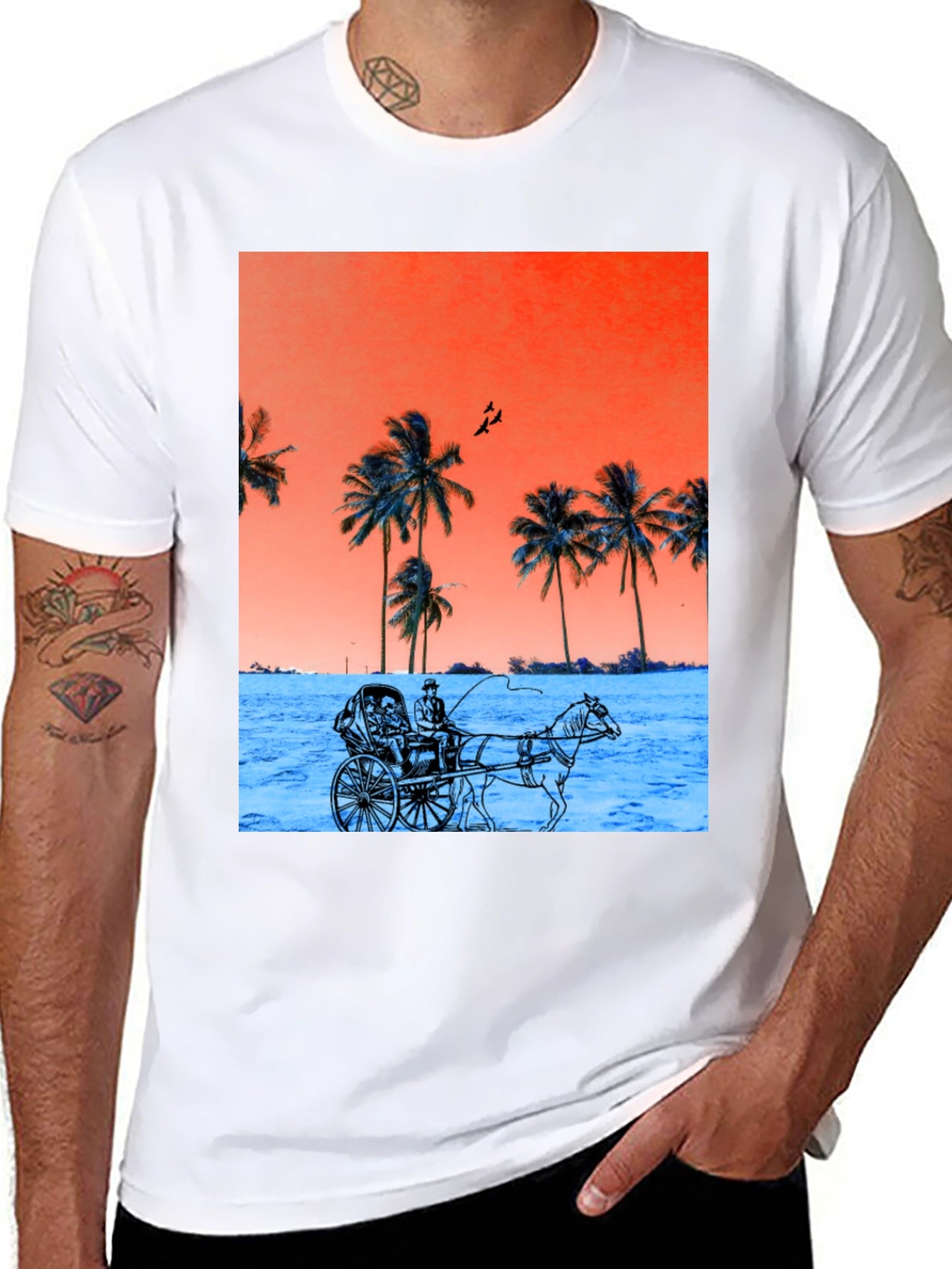 Retro Palm Tree Horse Carriage T-Shirt