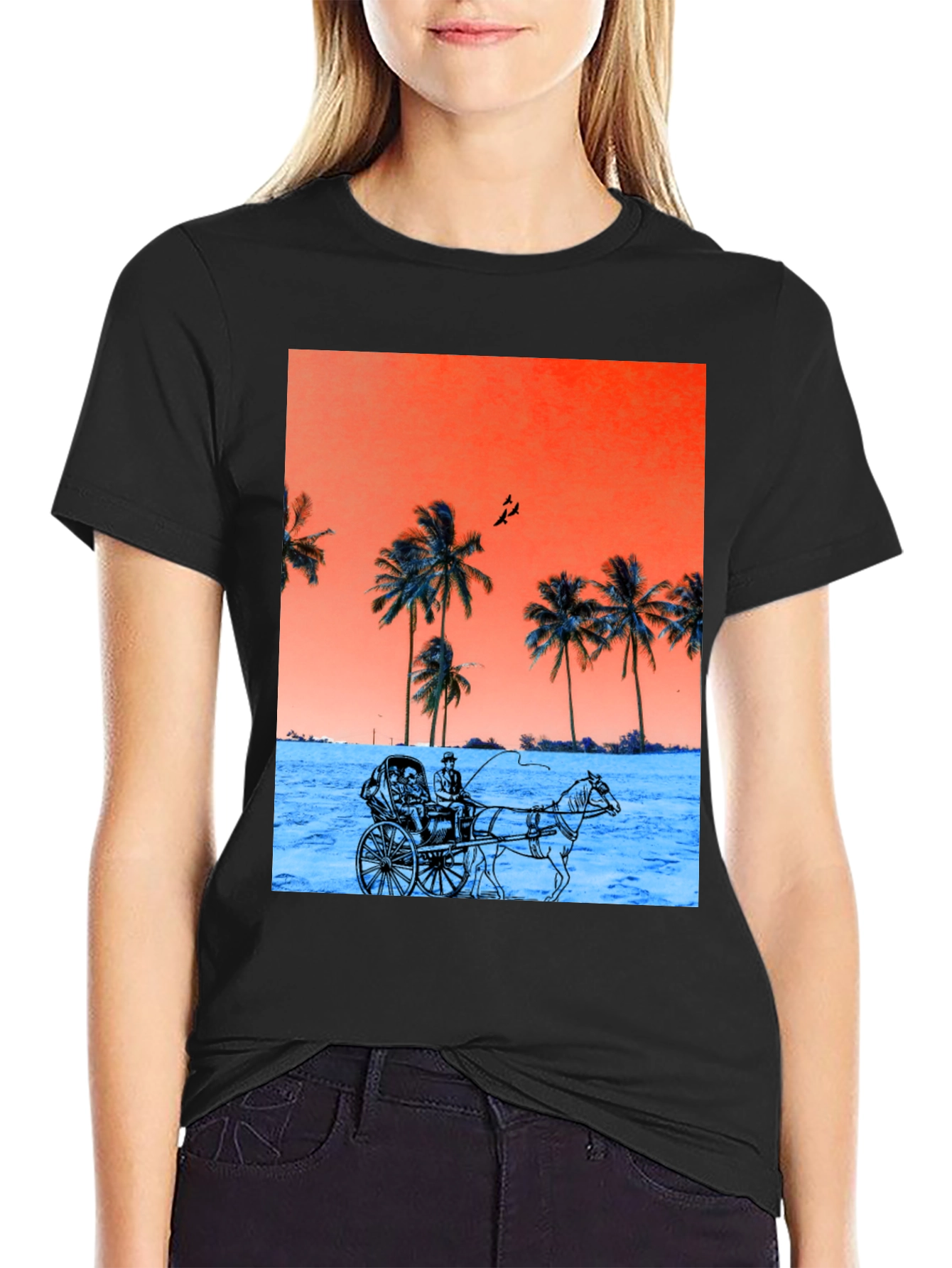Retro Palm Tree Horse Carriage T-Shirt