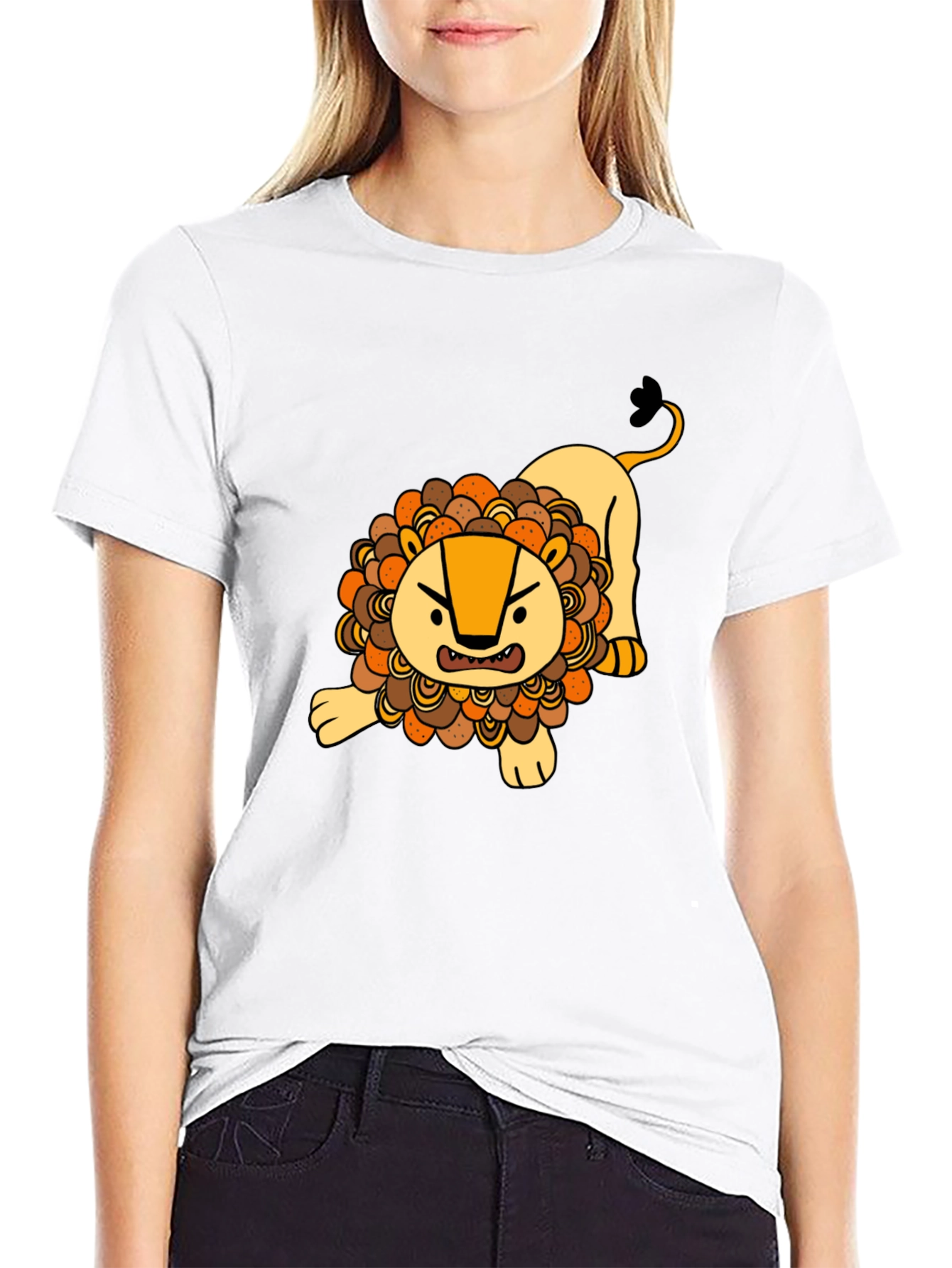 Cartoon Lion Graphic T-Shirt - Black