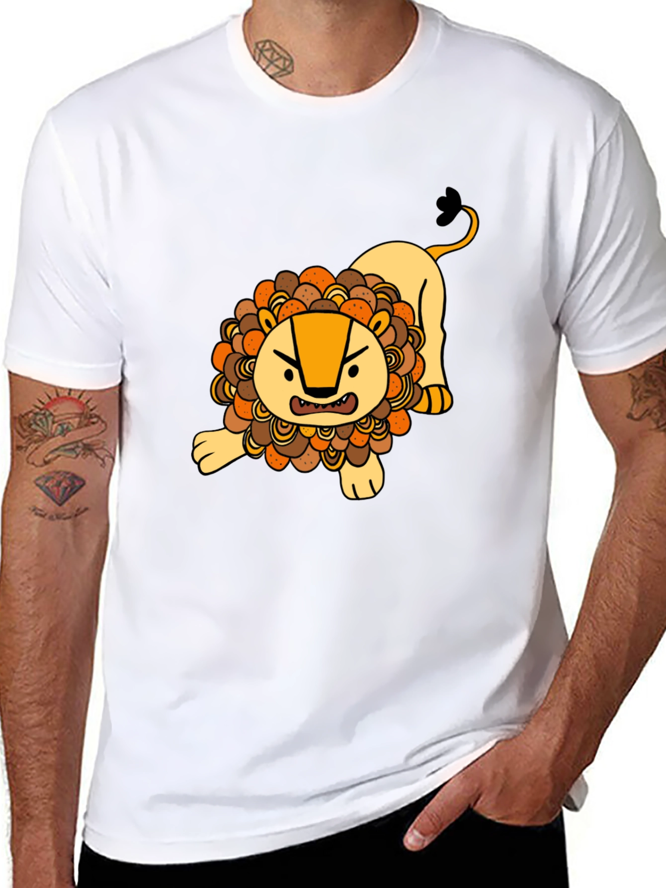 Cartoon Lion Graphic T-Shirt - Black