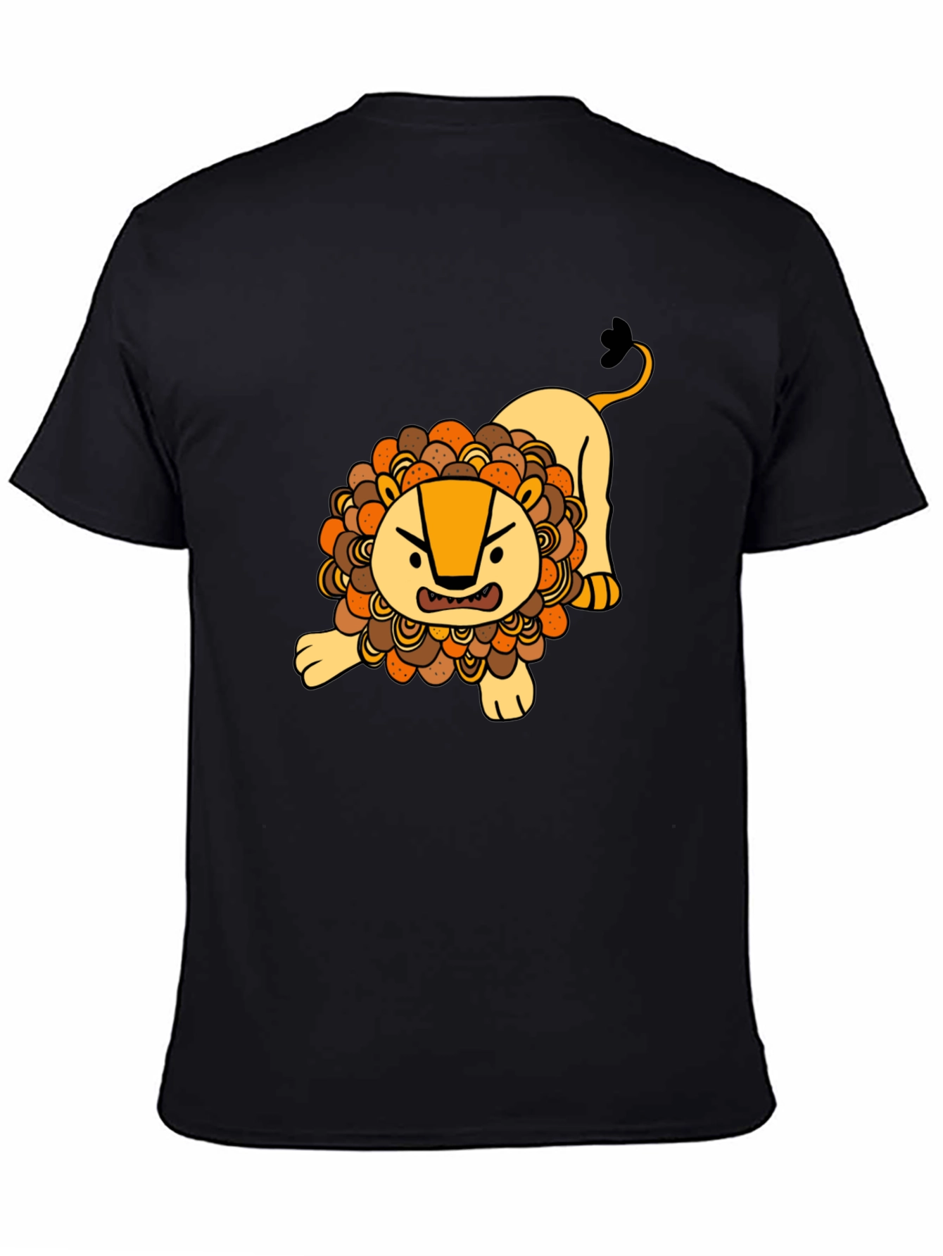 Cartoon Lion Graphic T-Shirt - Black