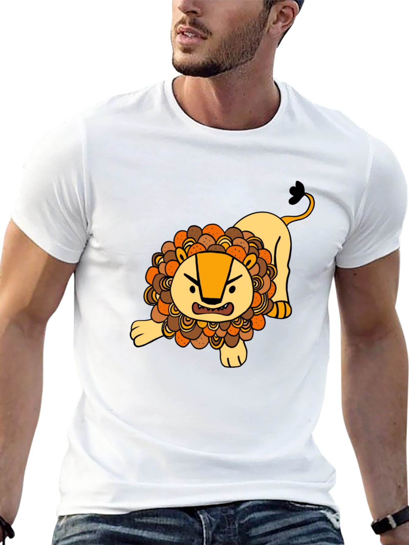 Cartoon Lion Graphic T-Shirt - Black
