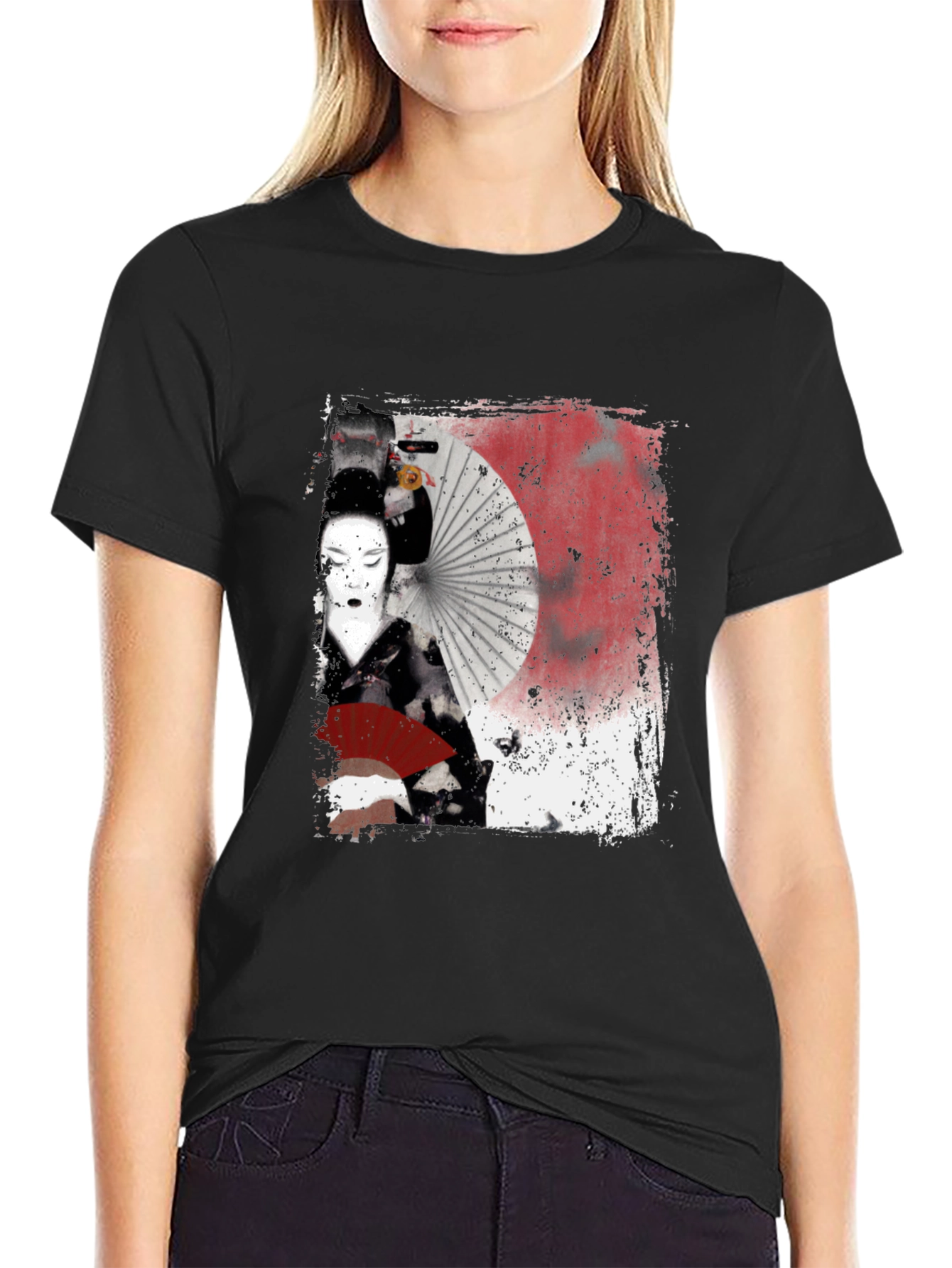 Geisha Graphic Print Black T-Shirt