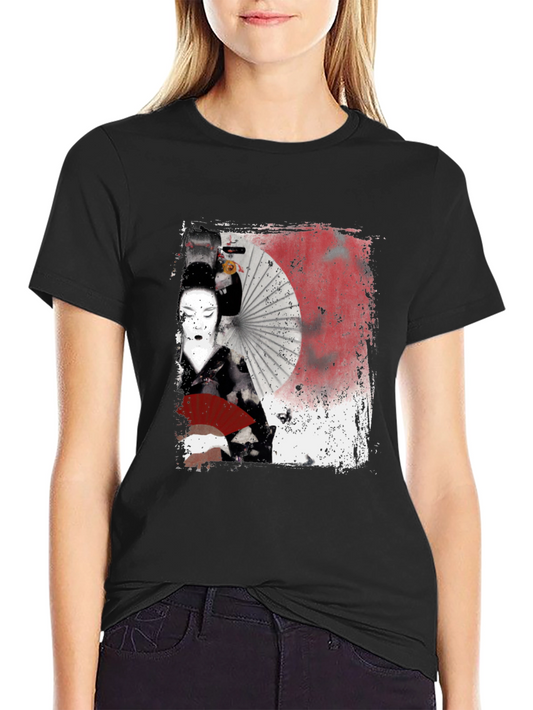 Geisha Graphic Print Black T-Shirt