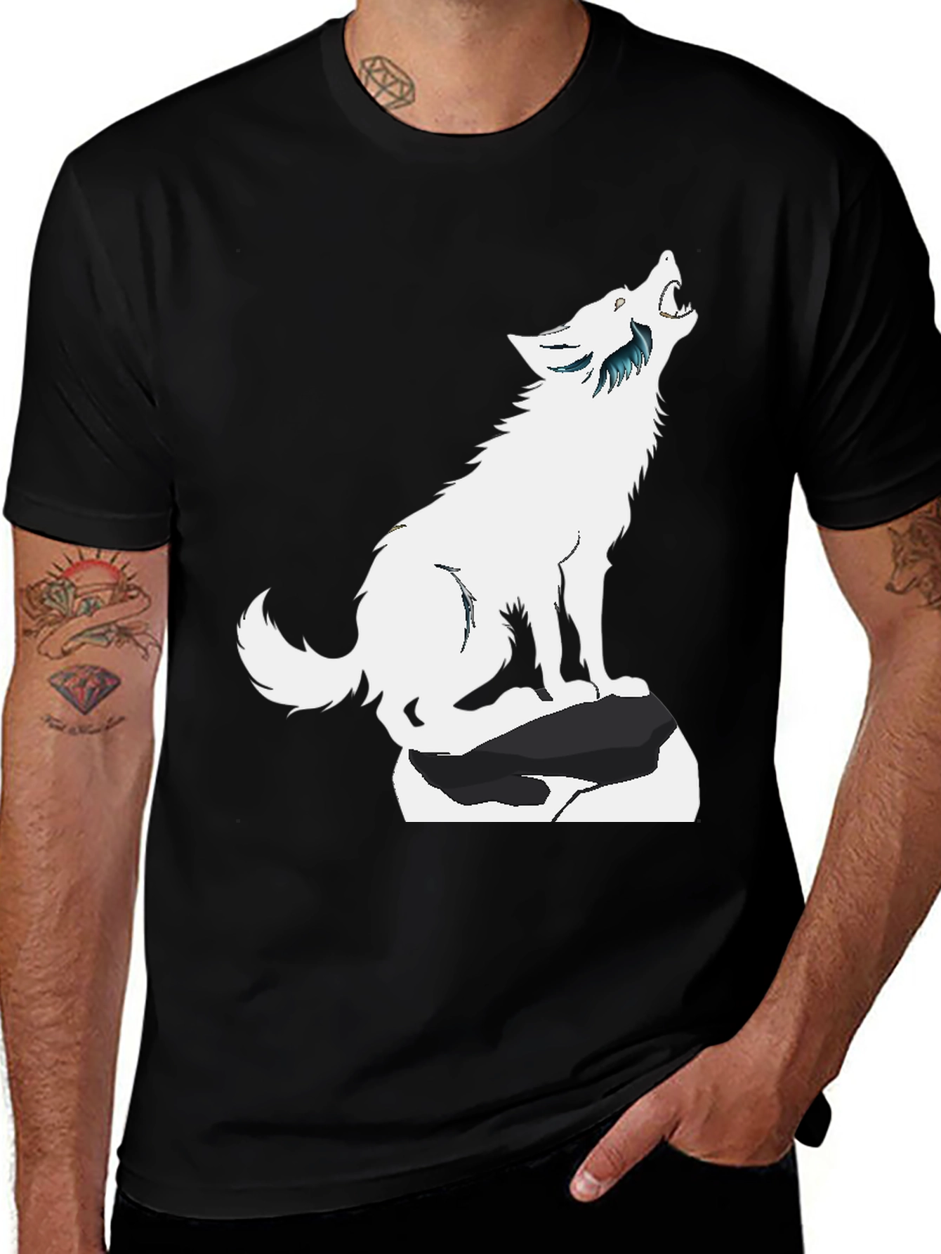 Howling Wolf Graphic Tee - Black Cotton Blend Shirt