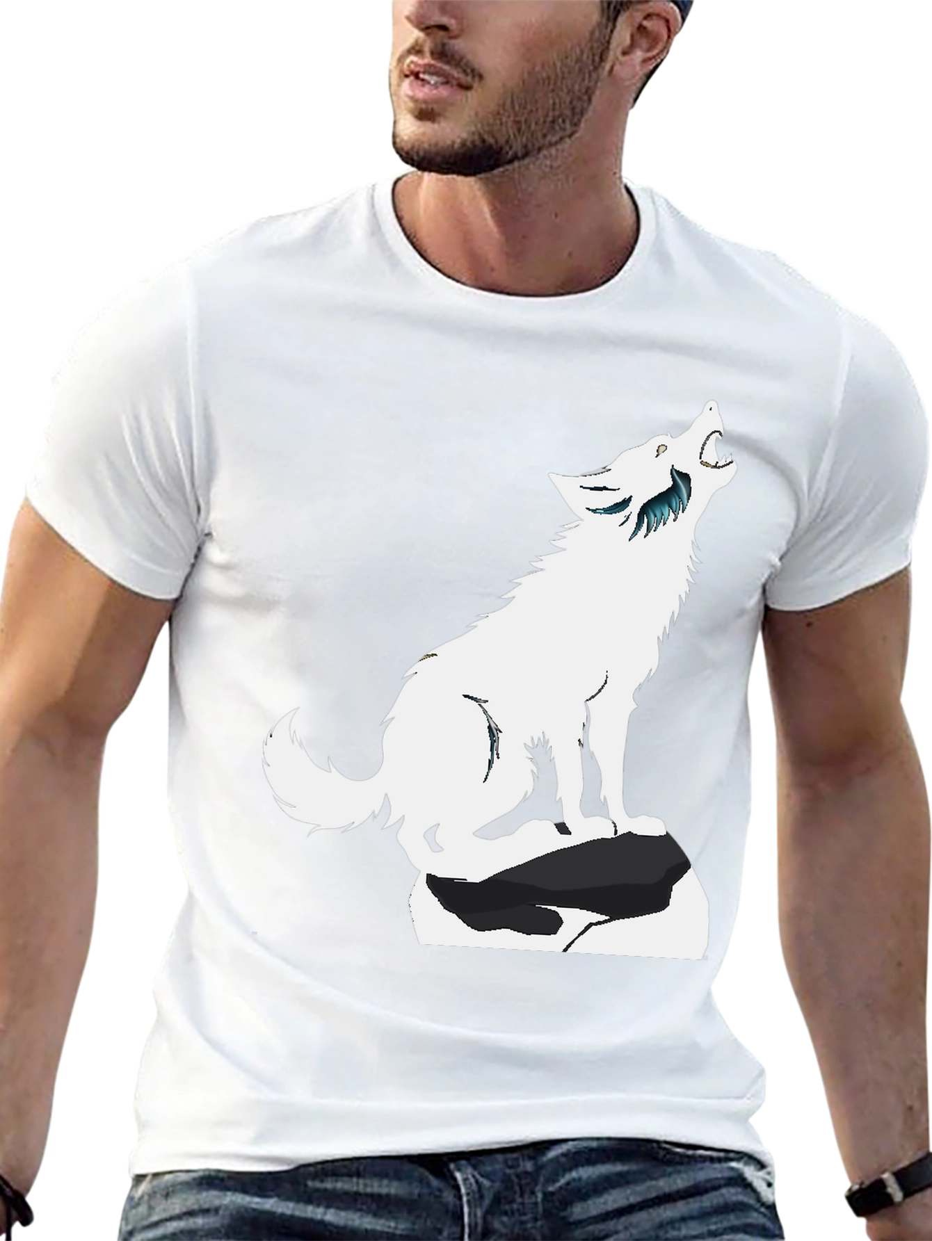Howling Wolf Graphic Tee - Black Cotton Blend Shirt
