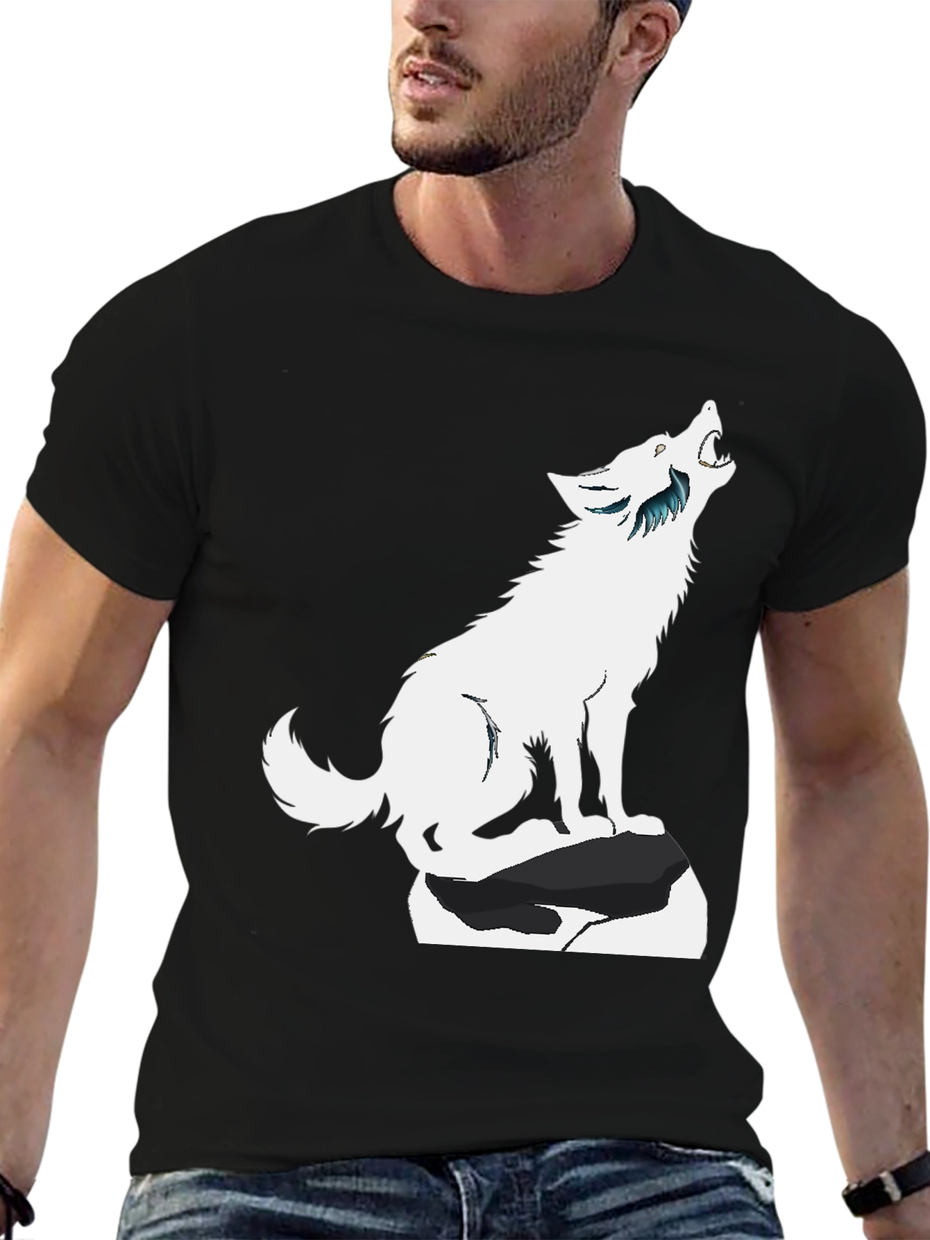 Howling Wolf Graphic Tee - Black Cotton Blend Shirt