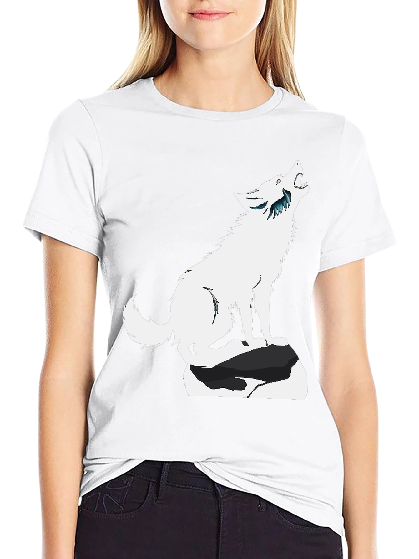 Howling Wolf Graphic Tee - Black Cotton Blend Shirt
