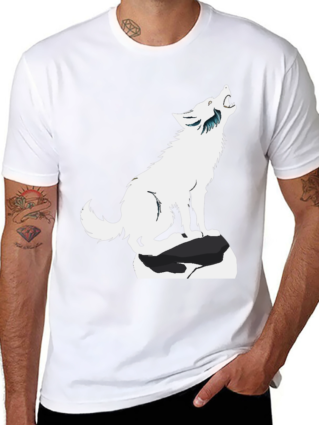 Howling Wolf Graphic Tee - Black Cotton Blend Shirt