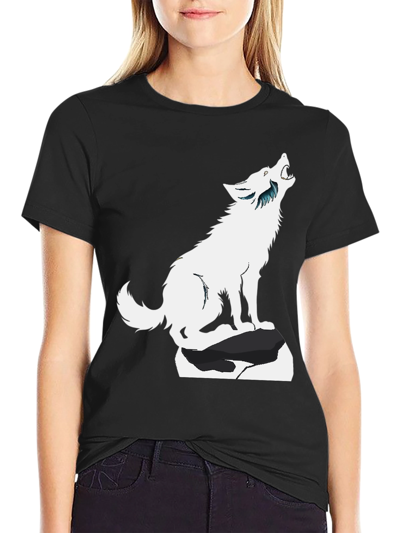 Howling Wolf Graphic Tee - Black Cotton Blend Shirt